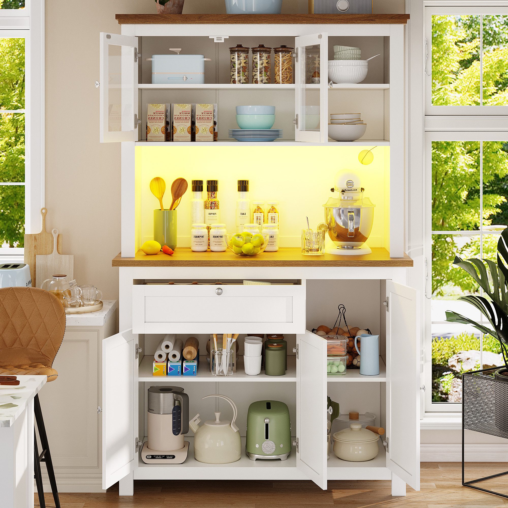 Odikalo Küchenbuffet Küchenschrank Sideboard Hochschrank mit Schublade & LED (Küchenschrank(104×40×180cm), Hochschrank Küchenbuffet, Vitrinenschrank, Buffetschr – Bild 2 von 5