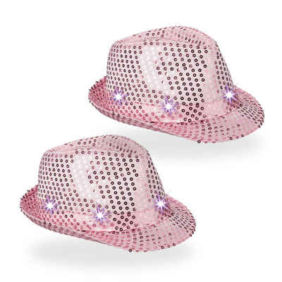 relaxdays Trilby Pailletten Hüte LED 2er Set Pink