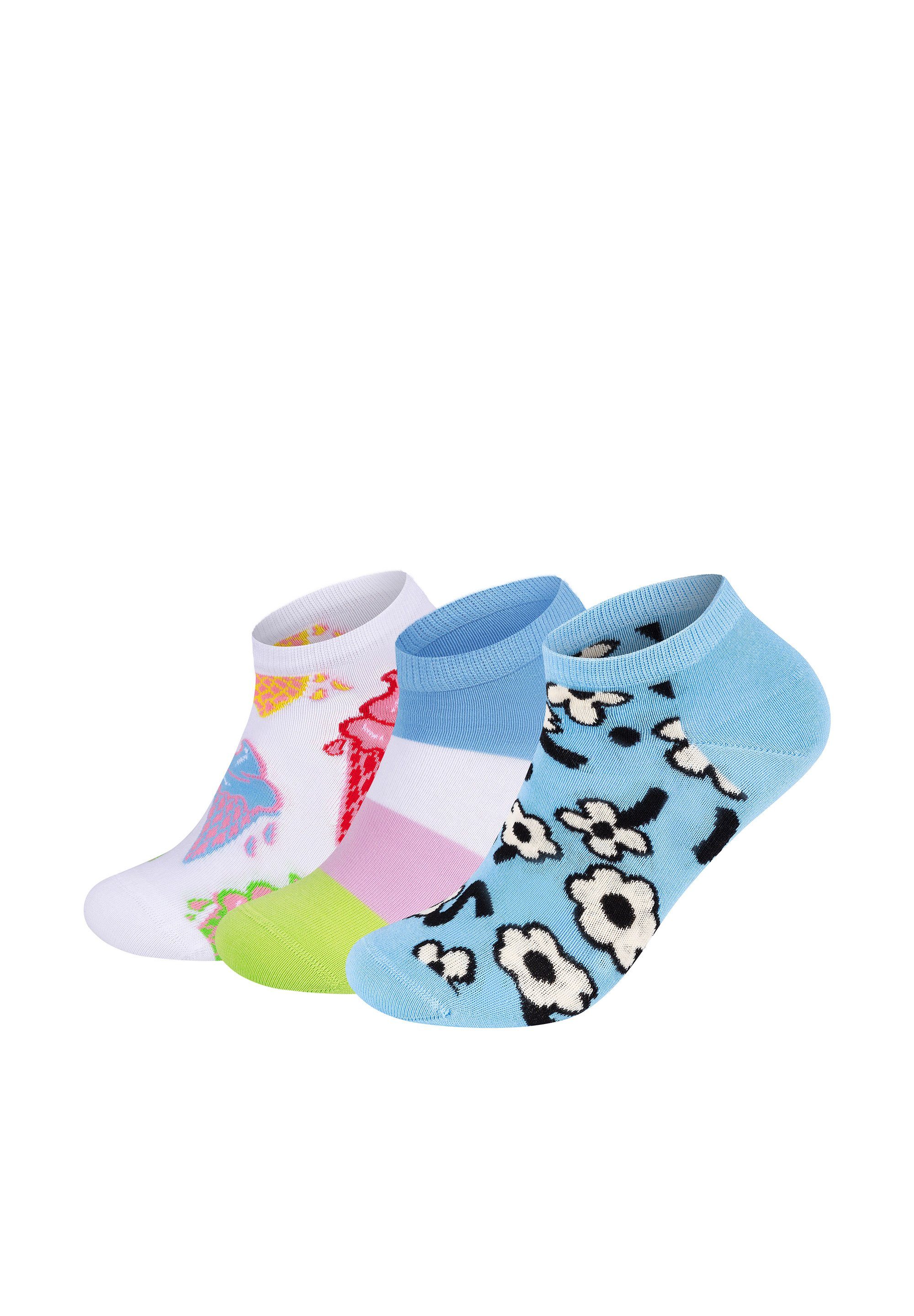 Happy Socks Basicsocken 3-Pack Low Dancing Flower-Ice Cream-Stripe Socks Aus weicher Baumwolle