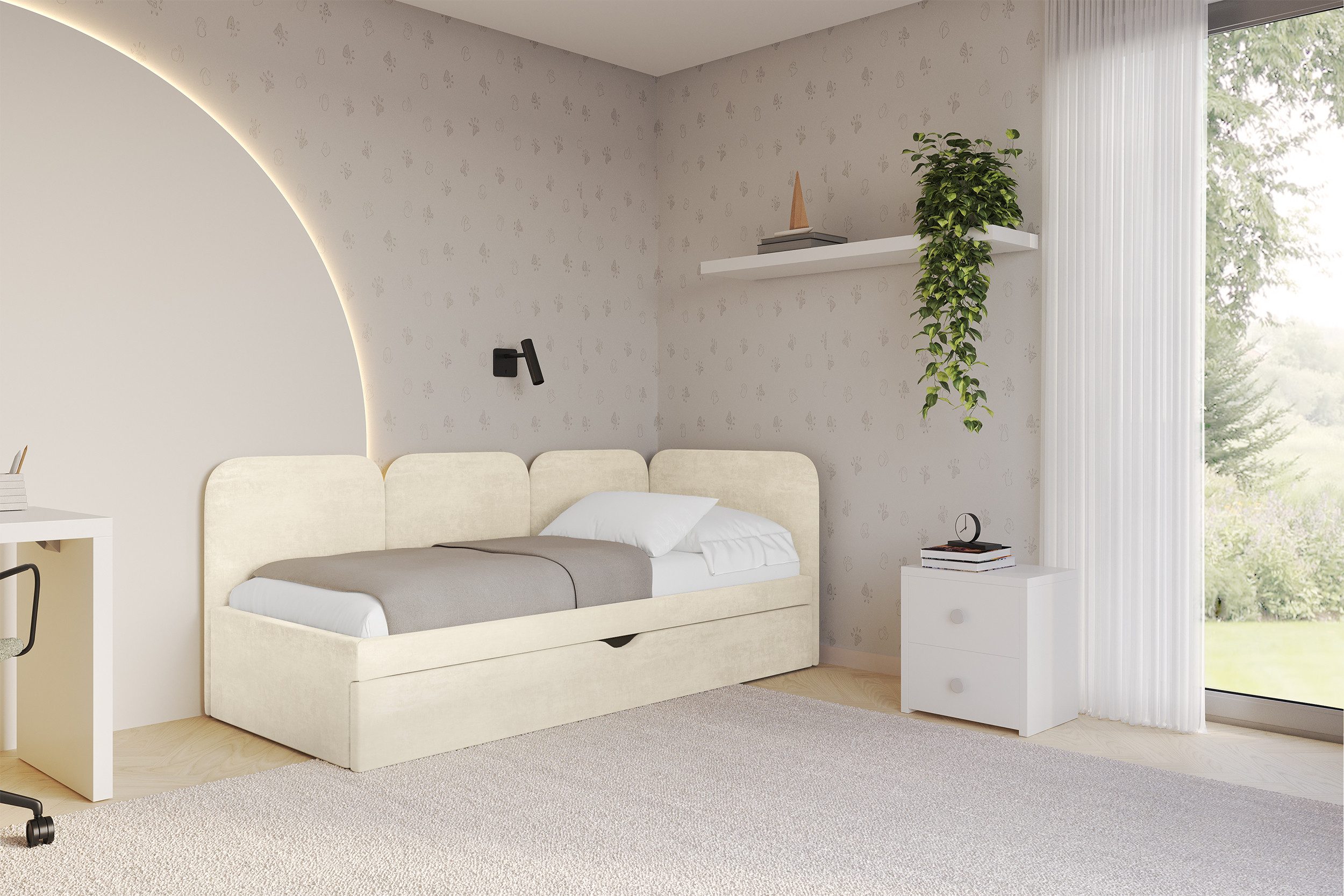 ALTDECOR Jugendbett ALVY (Jugendbett mit Bettkasten und Lattenrost, Polsterbett ohne Matratze), Einzelbett mit Stauraum, Bett mit Kopfteil