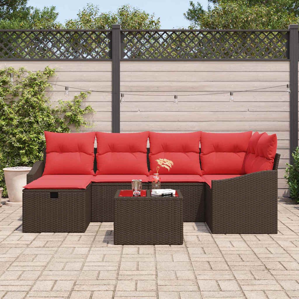 vidaXL Gartenlounge-Set Sofa Set mit Kissen mit Speicher Braun Poly-Rattan, (7-tlg)