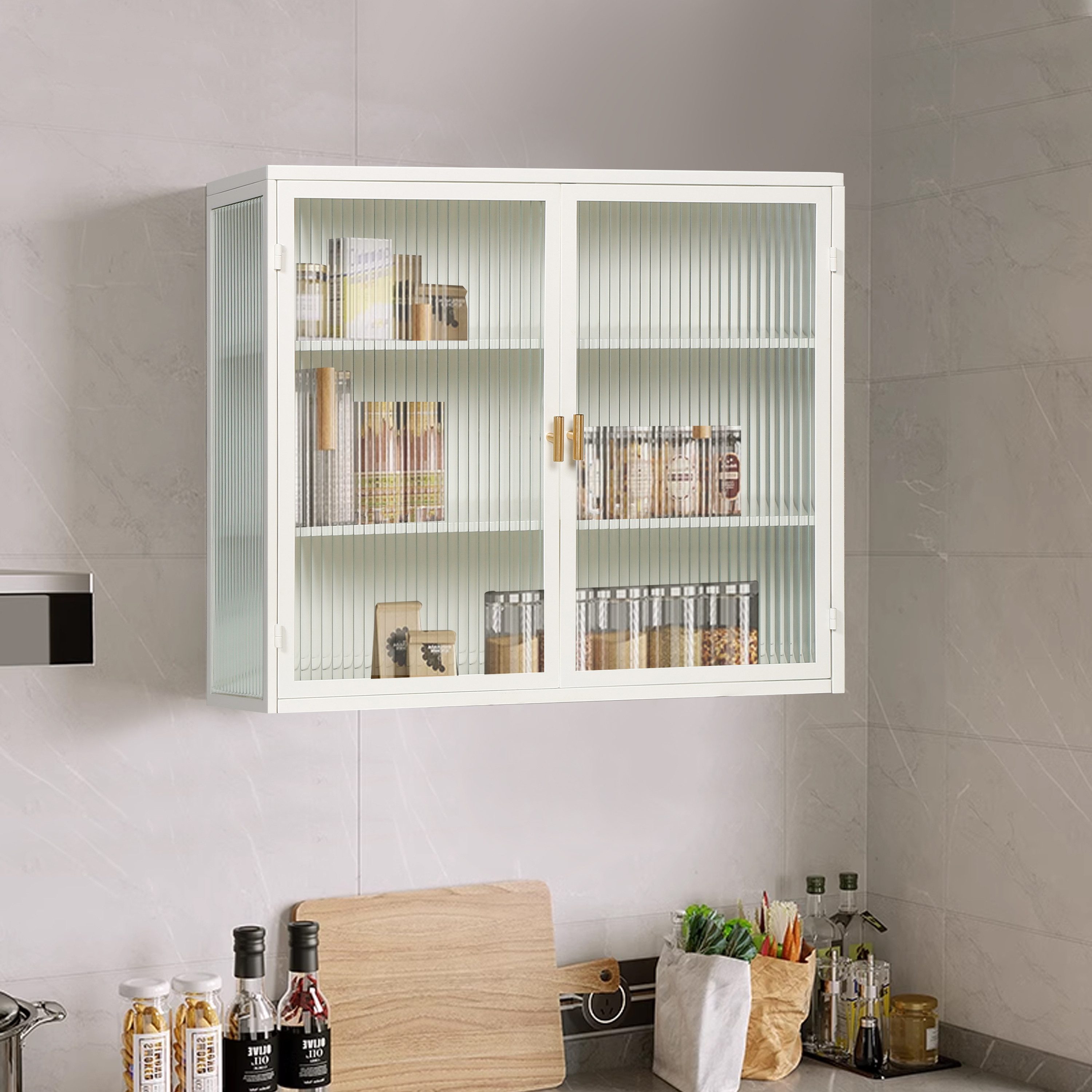 OKWISH Hängeschrank mit Glastüren, dreistufiger Stauraum günstig online kaufen
