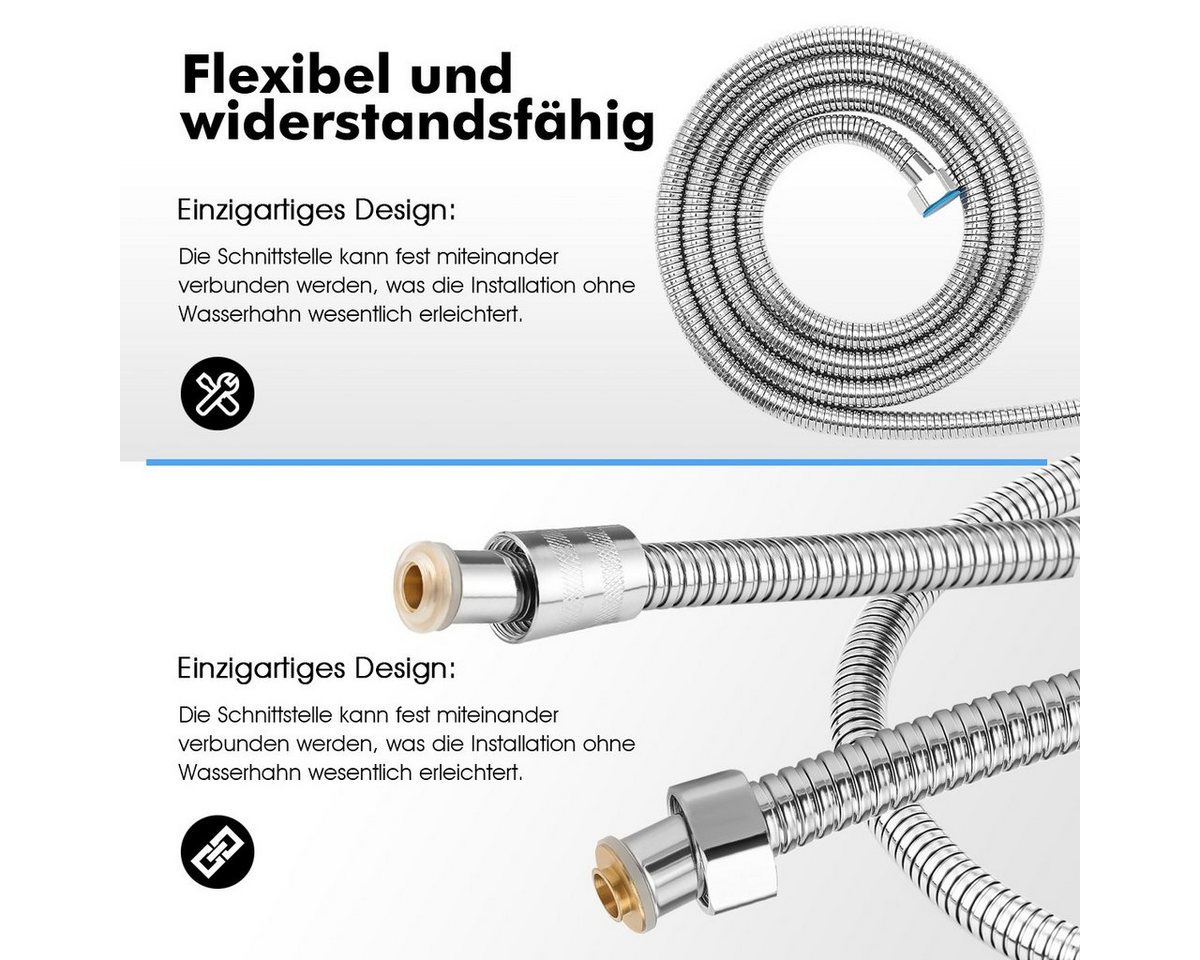Thumbnail - WILGOON Brauseschlauch 150/200cm Edelstahl mit Verdrehschutz Duschschlauch Extrem flexibel, verdrehsicher, mit Knickschu...