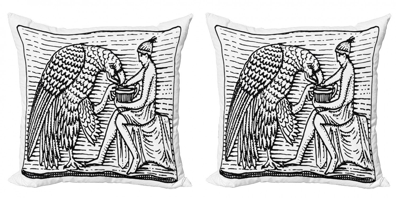 Kissenbezüge Modern Accent Doppelseitiger Digitaldruck, Abakuhaus (2 Stück), Schwarz und weiß Griechisch Mann und Eagle