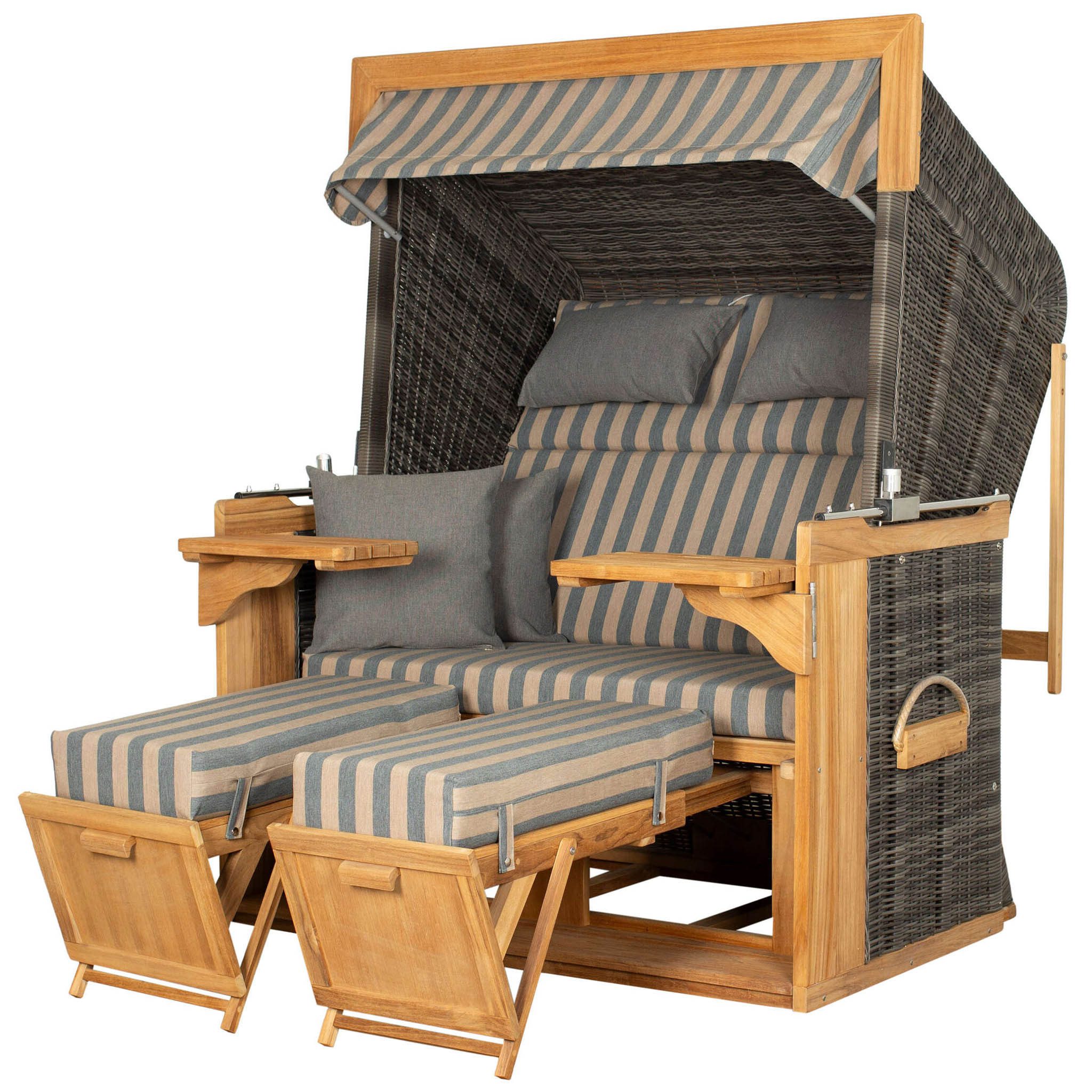 deVries PURE® Strandkorb Friesland Sylt XXL - PE stone grey - Dessin 248, BxTxH: 150x90x165 cm, Volllieger, Nordsee-Strandkorb, (Strandkorb-Komplettset, 2-tlg., Strandkorb mit bequemer Polsterausstattung und inkl. Schutzhülle), Windschutzfolie, bequeme Kissenausstattung, Schutzhülle