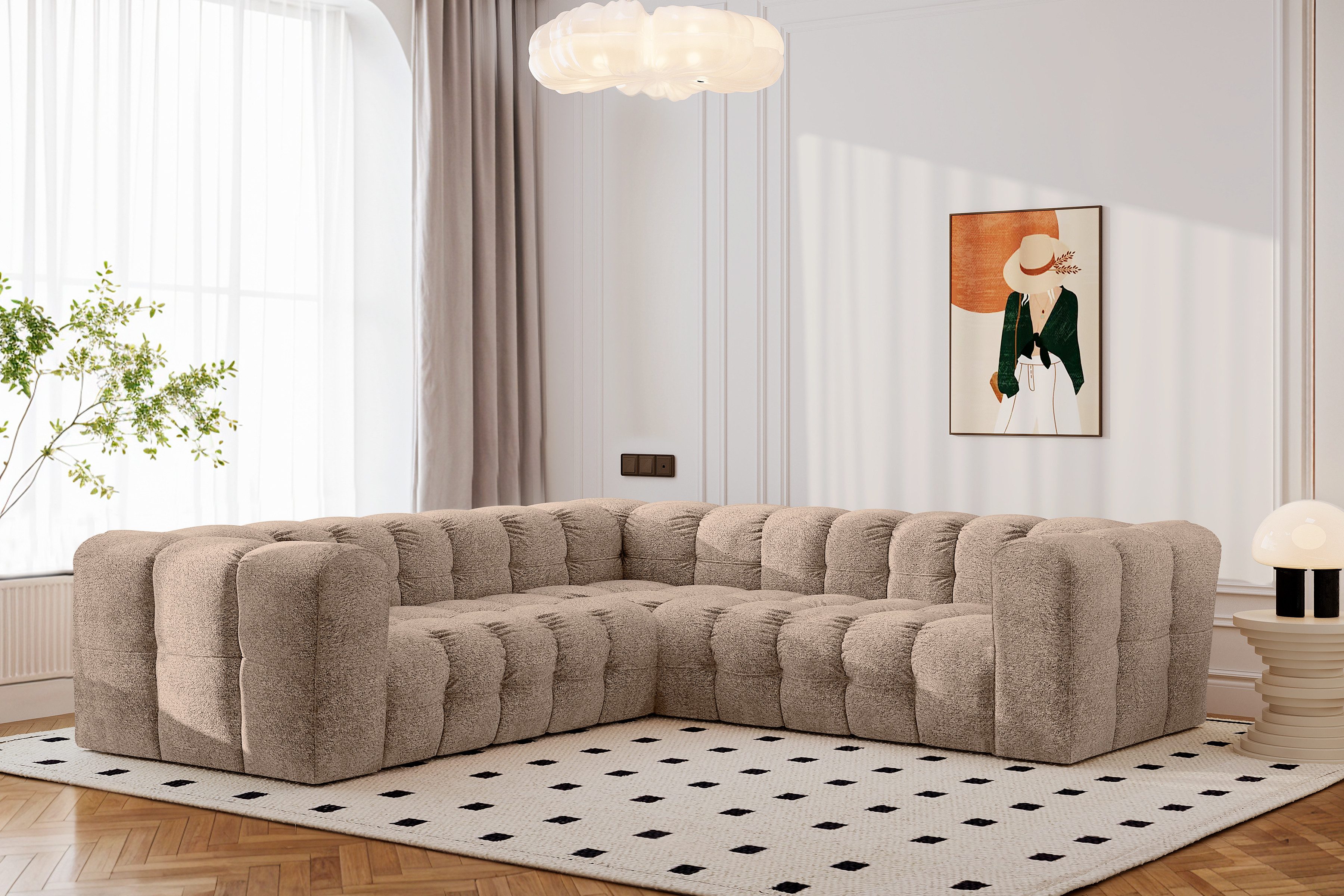 Kaiser Möbel Ecksofa CORNER BALOO Designer mit Steppung, Wohnzimmer, Stoff Arena, gesteppte Oberfläche,hoher Sitzkomfort,zeitloses Design