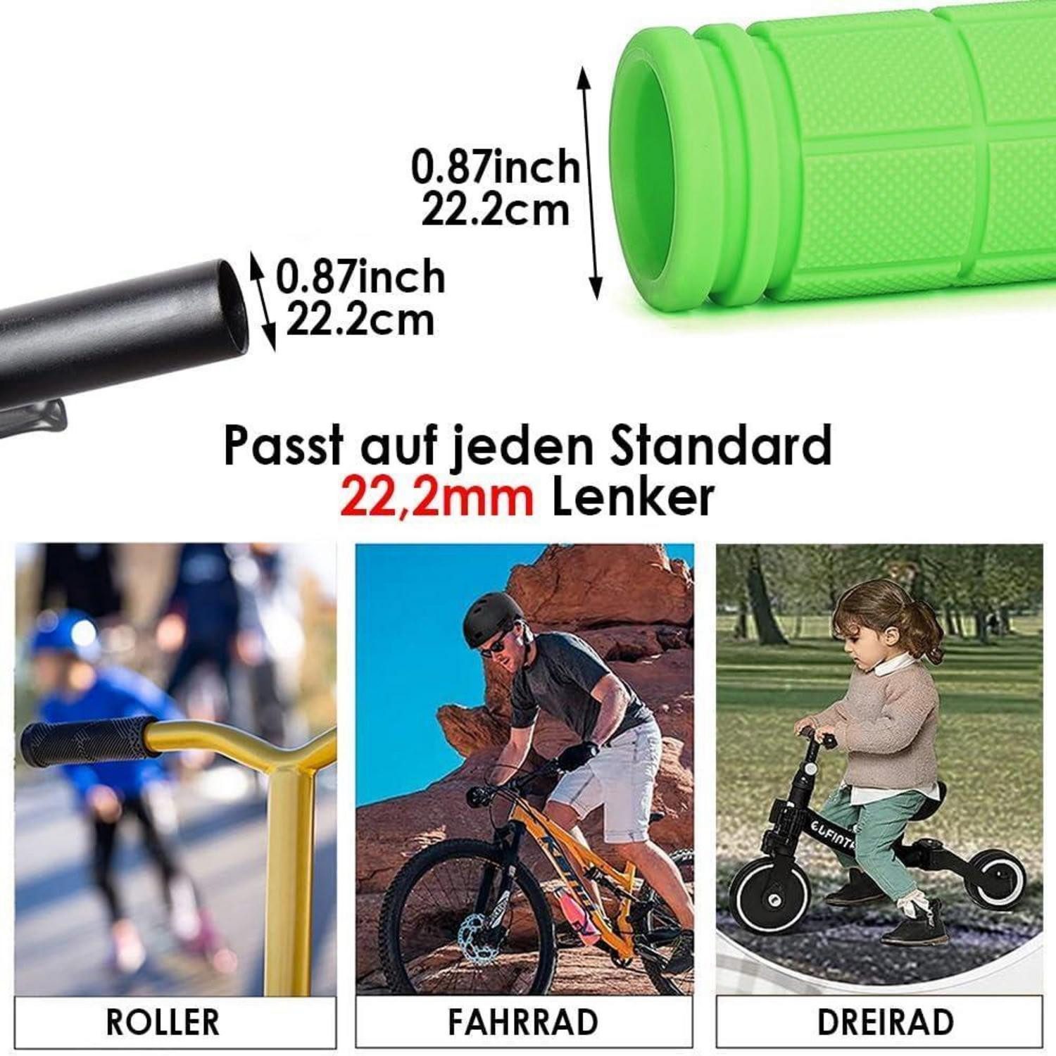 LuxusKollektion Fahrradlenker Lenkergriffe MTB 22.2mm 120mm Rennrad Antirutsch Gummi GRÜN