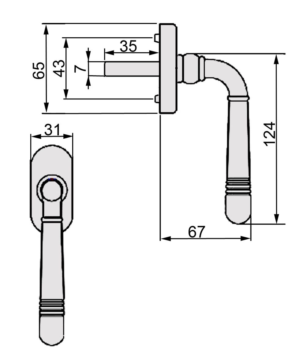 Häusler Onlinehandel GmbH Fenstergriff Massiv Messing Fenstergriff Set FG Helena Prime 0330 Messing poliert, 1 x FG Helena Prime 0330, L: 12.4 cm, Metall Unterkonstruktion