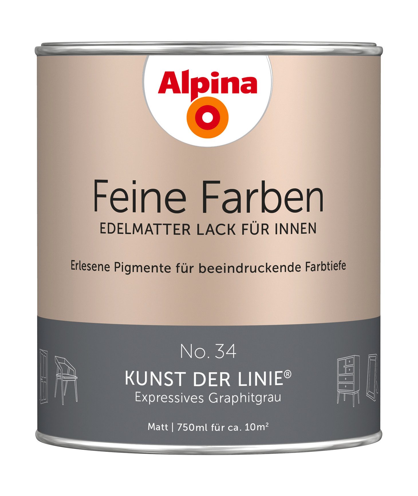 Lack Alpina Feine Farben Lack edelmatt 750ml - Farbfamilie Grau