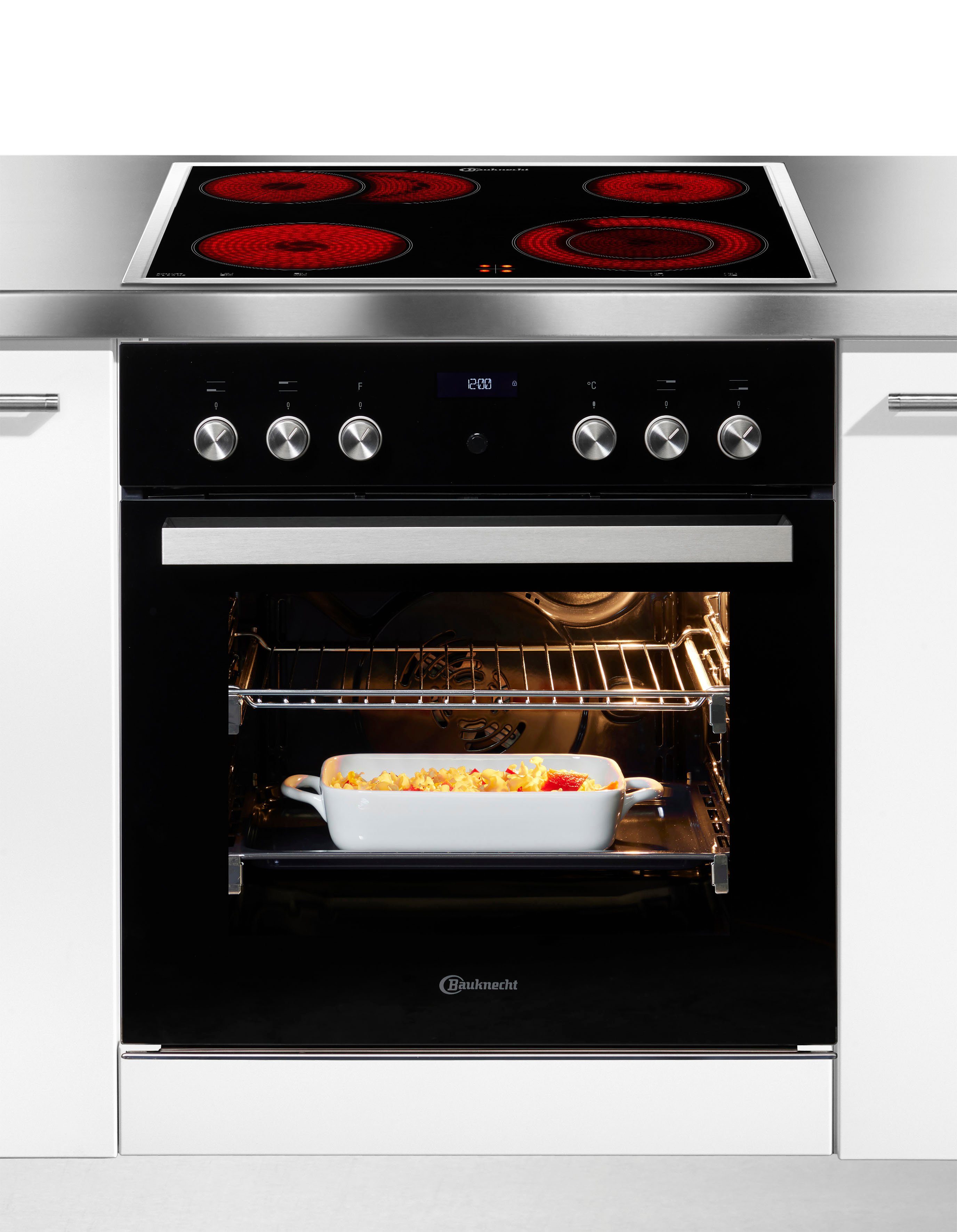 BAUKNECHT Elektro-Herd-Set HEKO BLACK TANGO, mit 2-fach-Teleskopauszug, Pyrolyse-Selbstreinigung, Pizzafunktion – knusprig und köstlich wie frisch aus dem Steinofen