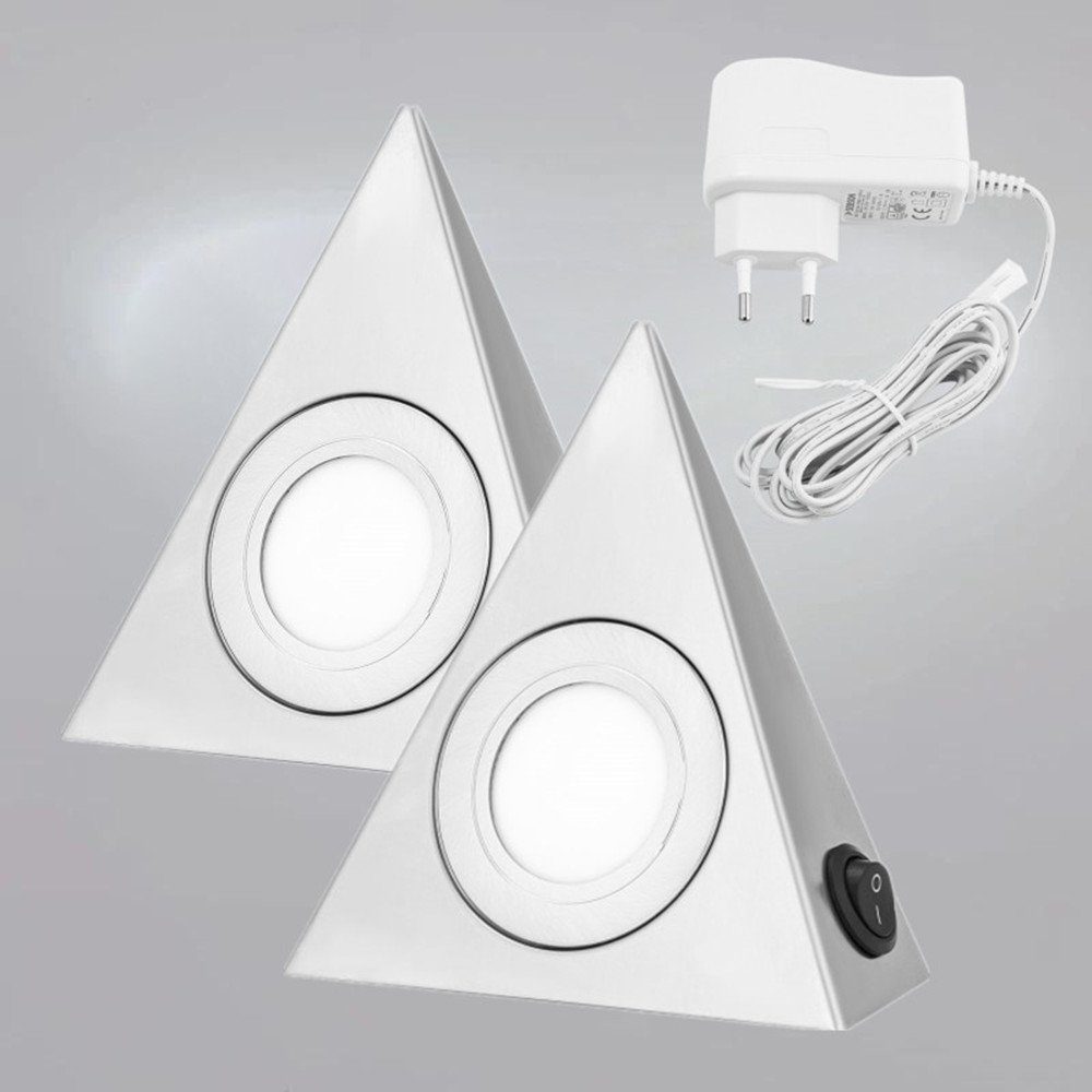 iscooter LED Unterbauleuchte Küchenlampe Einbauleuchte aus Edelstahl, LED fest integriert, Tageslichtweiß, 230V, Einbauleuchten, Küchen-Unterbau-Leuchten 2x Dreieckslampen +Antrieb Netzteil Set
