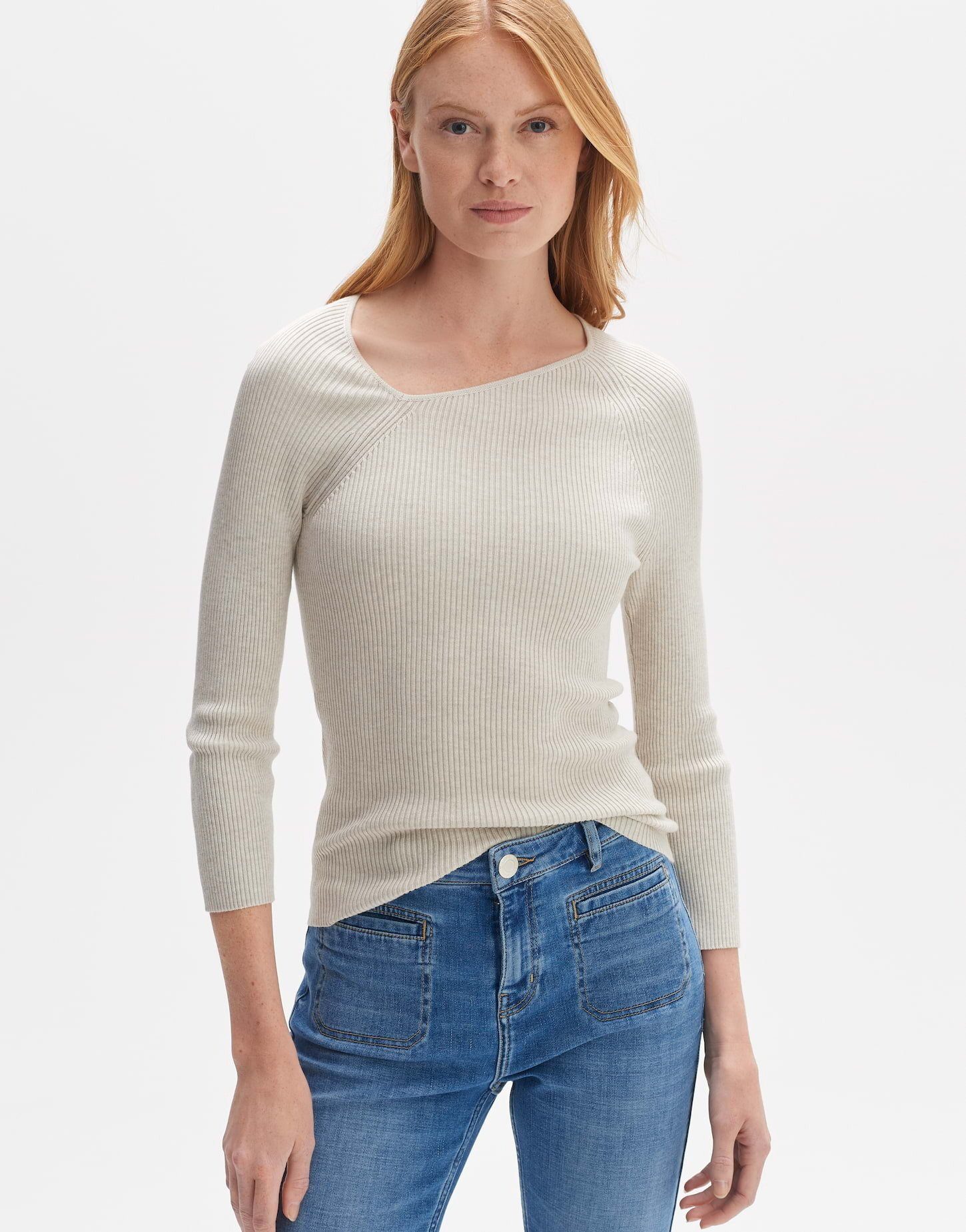 OPUS Strickpullover Pinda figurbetonte Passform Feinstrick