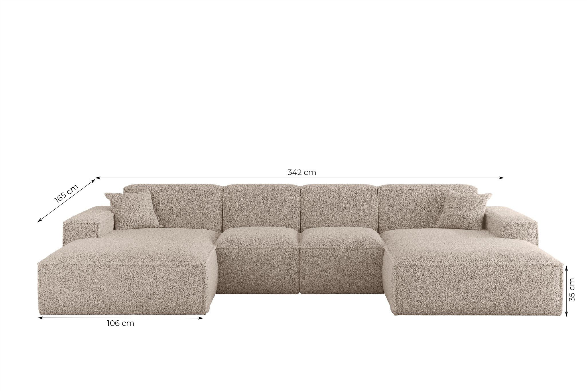 Fun Möbel Wohnlandschaft Sofa U-Form FUN PEREZ PREMIUM XS in Stoff Sven (342 cm), Rundumbezug, inkl. 2 Zierkissen