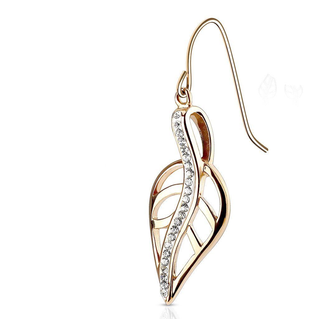 BUNGSA Ohrring-Set Ohrhänger Blatt mit Kristallen Rosegold aus Edelstahl  Damen (1 Paar (2 Stück), 2-tlg), Ohrschmuck Ohrringe