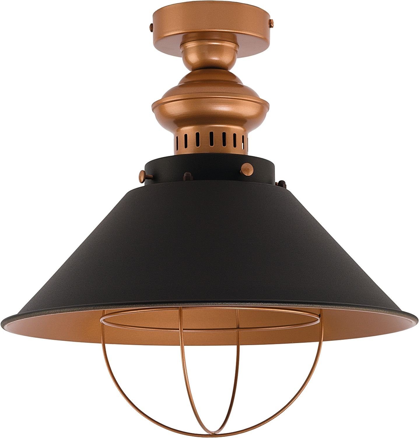 Licht-Erlebnisse Deckenleuchte GARRET, ohne Leuchtmittel, Schwarze  Deckenlampe Metallschirm Kupfer Industrie Wohnzimmer Lampe