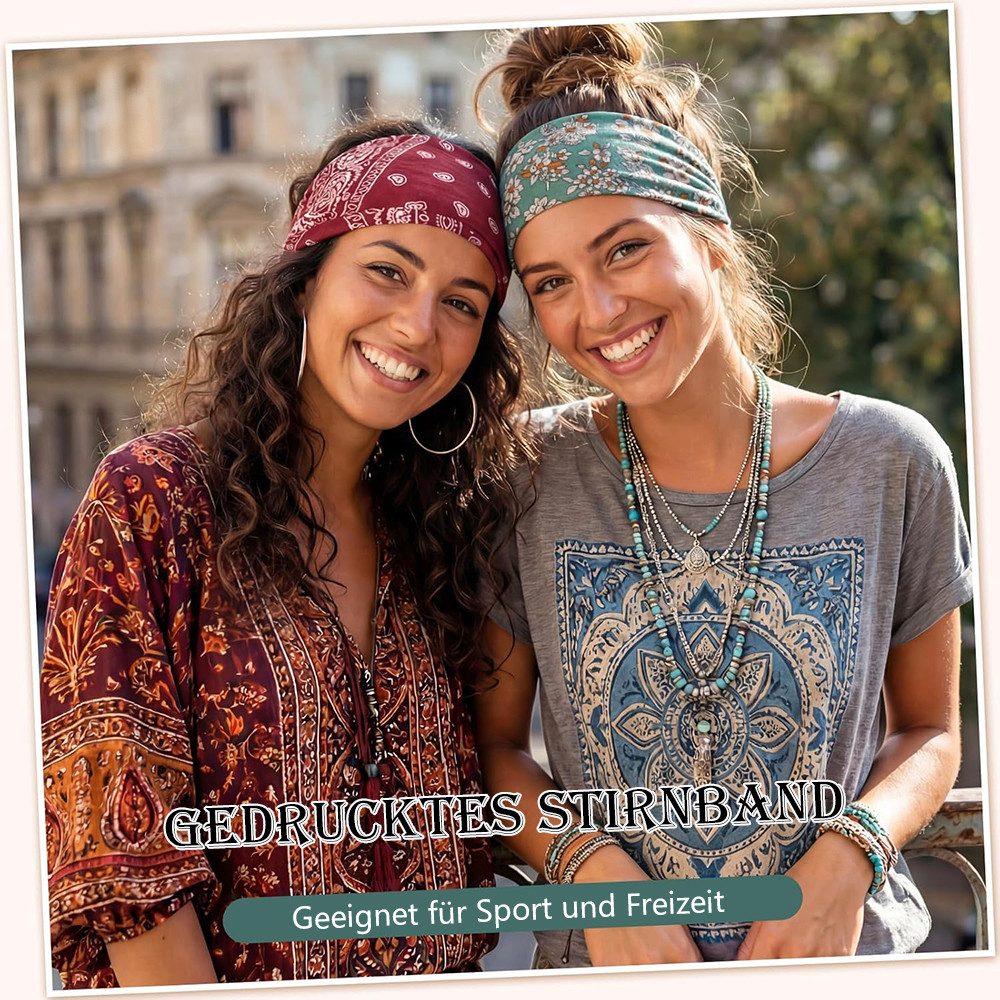 AFKSMILE Stirnband 8 Stück Haarbänder Damen, Elastisches Boho Stirnband Print Haarschmuck Breites Kopfband Weiches Haarband Mehrfarbig Blumendruck für Lauf Yoga – Bild 5 von 5