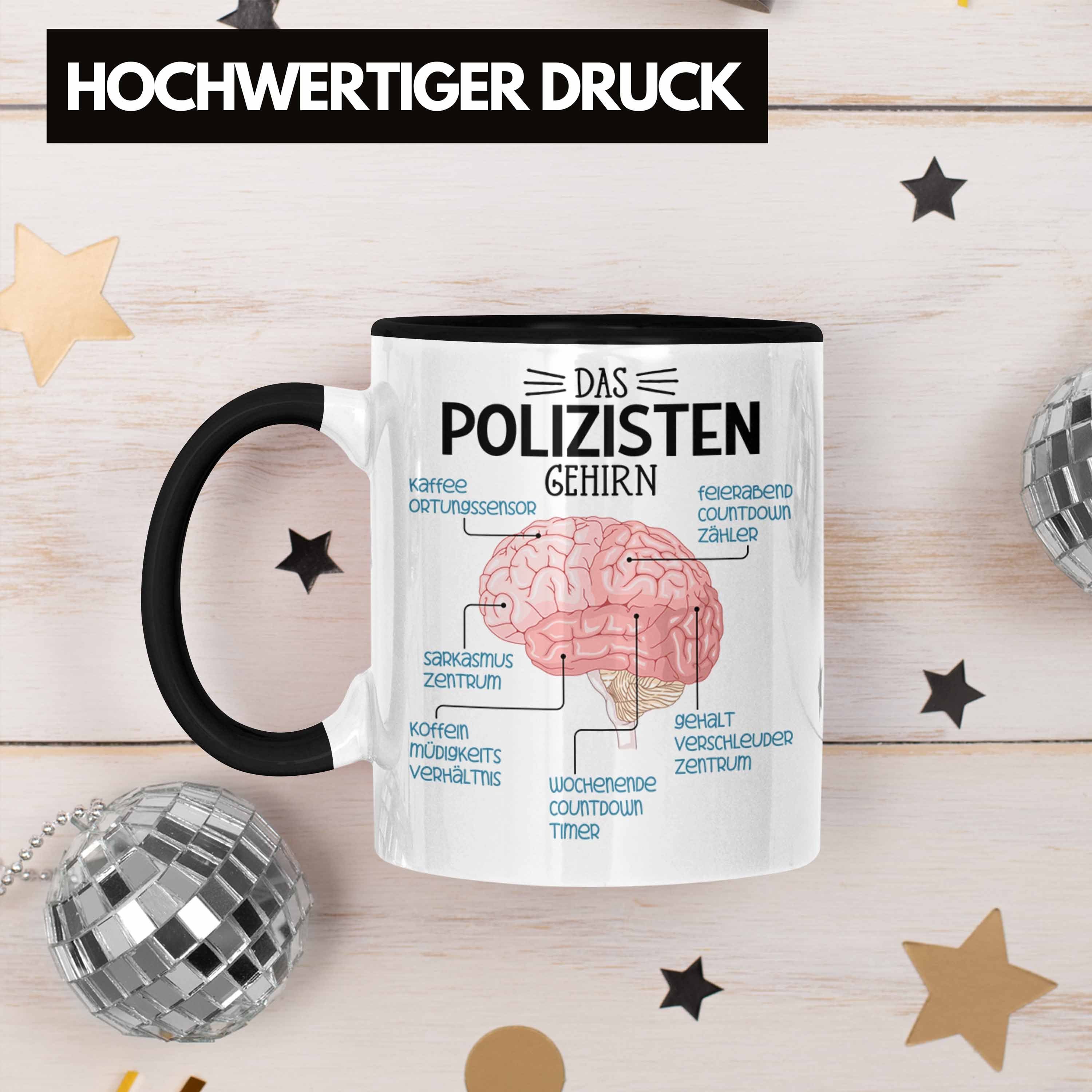 Trendation Polizisten Geschenk Tasse Polizist Schwarz Lustiger Gehirn Tasse Spruch