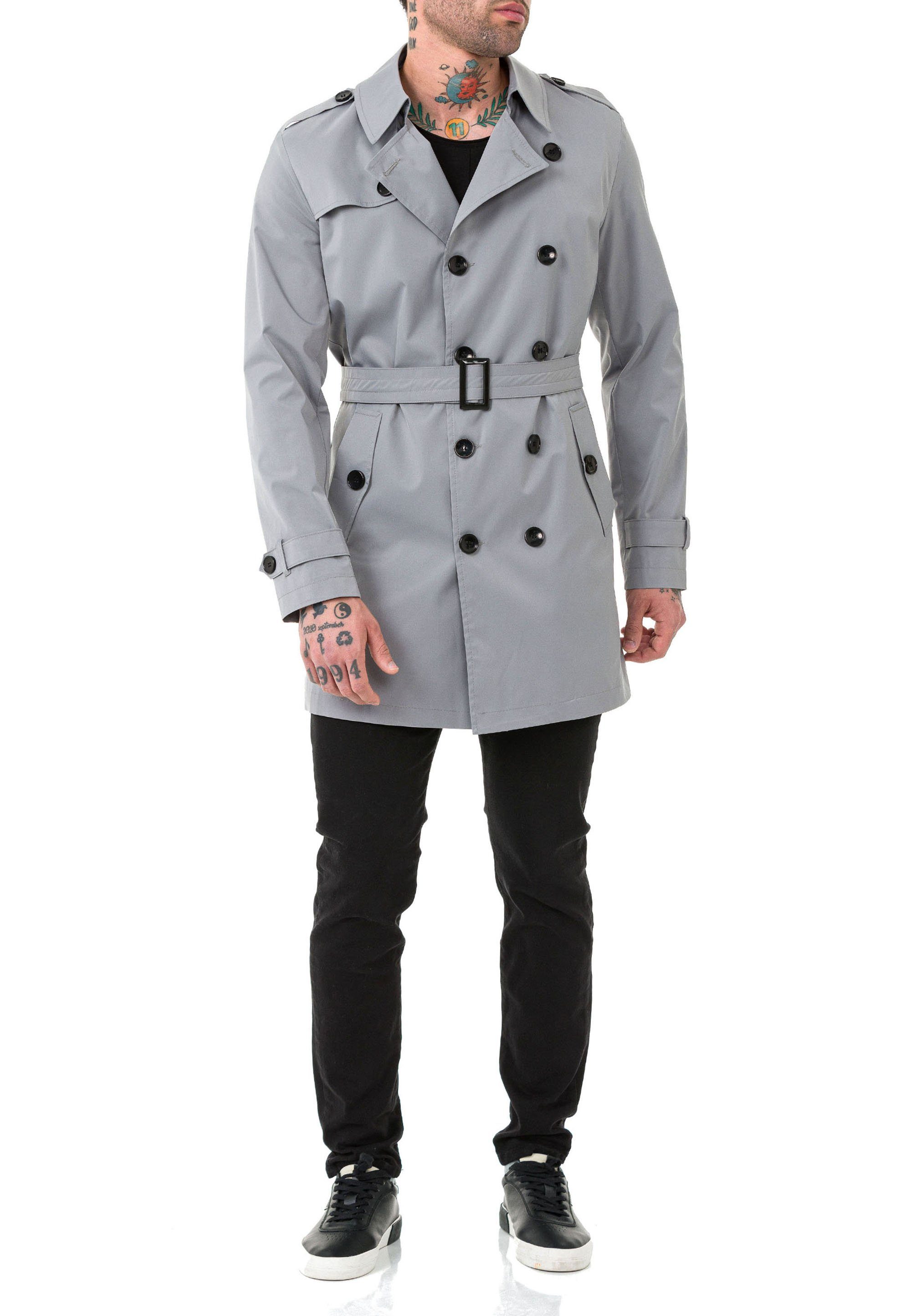 RedBridge Trenchcoat Qualität Grau Mantel Premium mit Gürtelschnalle