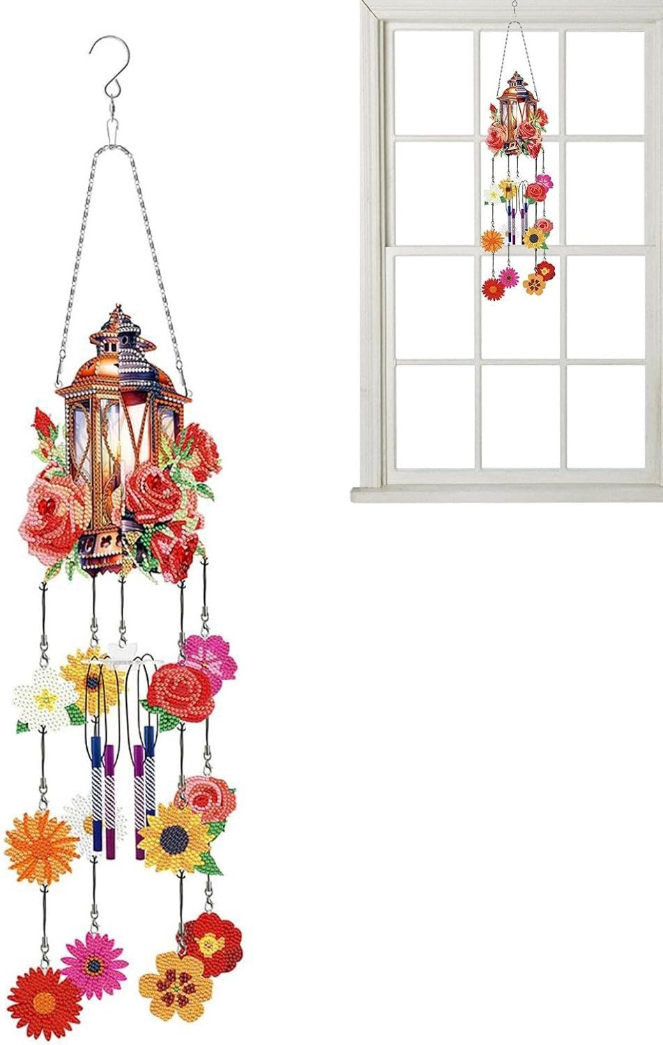 LaCute Windspiel Diamond Painting Windspiel Bastelset doppelseitig mit Blumenmotiv (Diamond Painting Bastelset Windspiel Sonnenfänger doppelseitig, DIY Diamond Painting Windspiel Set mit Kristallen und Zubehör), Doppelseitiges Diamond Painting DIY Bastelset