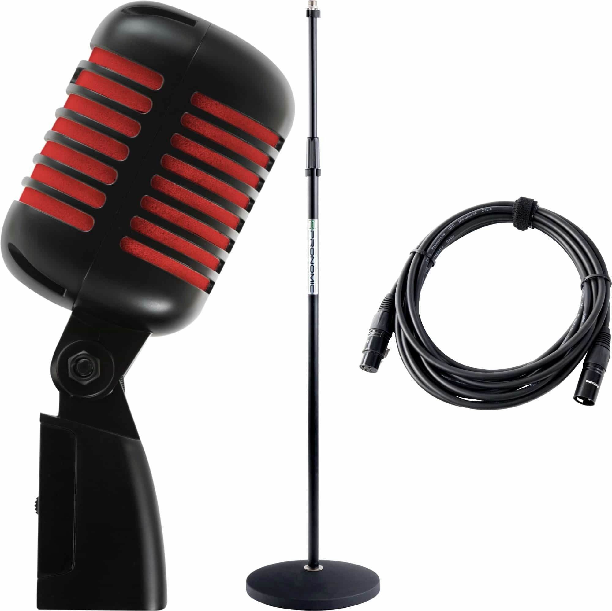 Pronomic Mikrofon DM-66 Elvis Rockabilly Dynamisches-Mikrofon (Spar-Set inkl. Mikrofonständer und XLR-Kabel, 3-tlg), Vocal Mikrofon für Sprache und Gesang