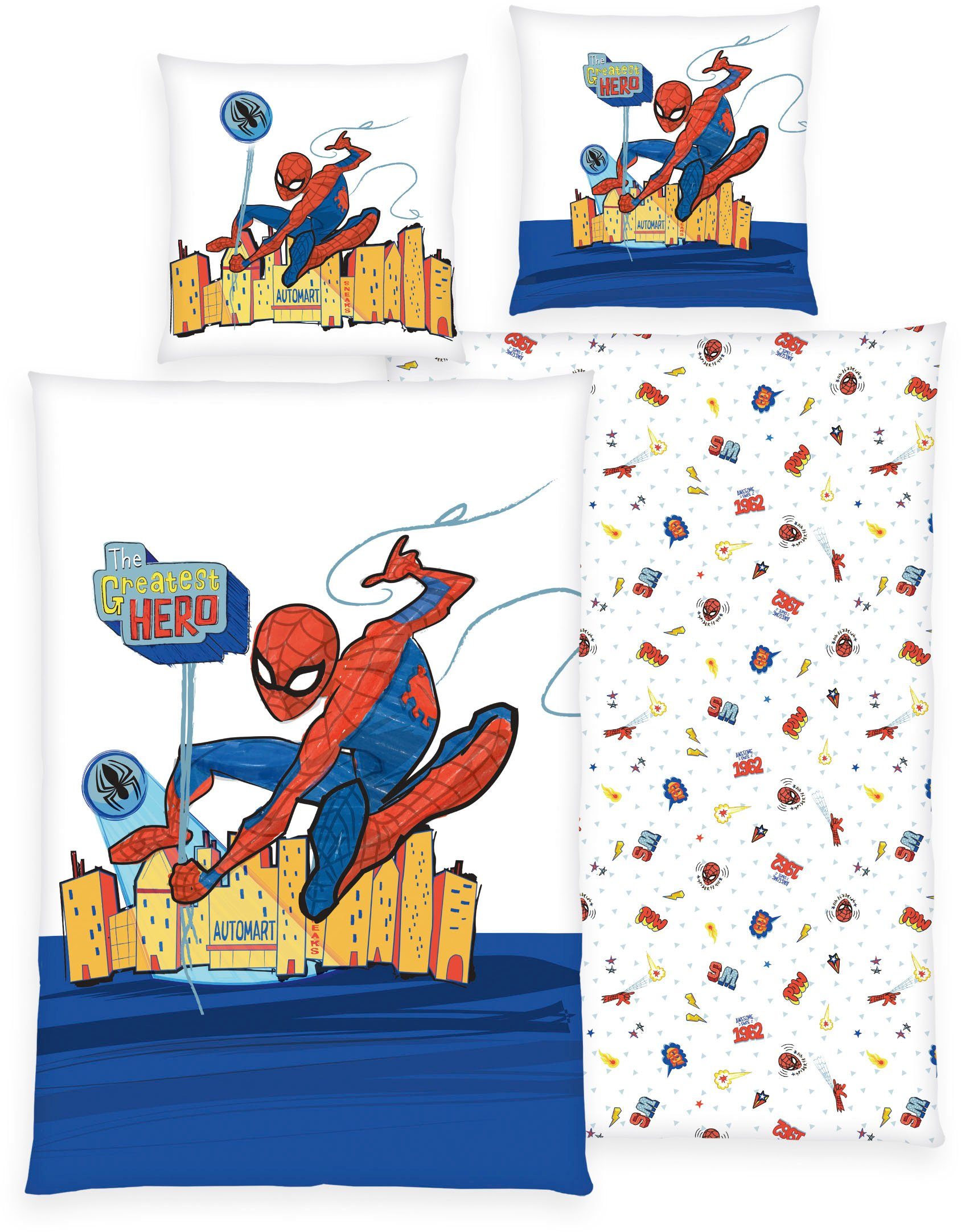Wendebettwäsche Spiderman, Spiderman, Linon, 2 teilig, mit tollem Motiv,  Größe: 80x80 cm + 135x200 cm, Kopfkissenbezug und Bettbezug mit  Knopfverschluss
