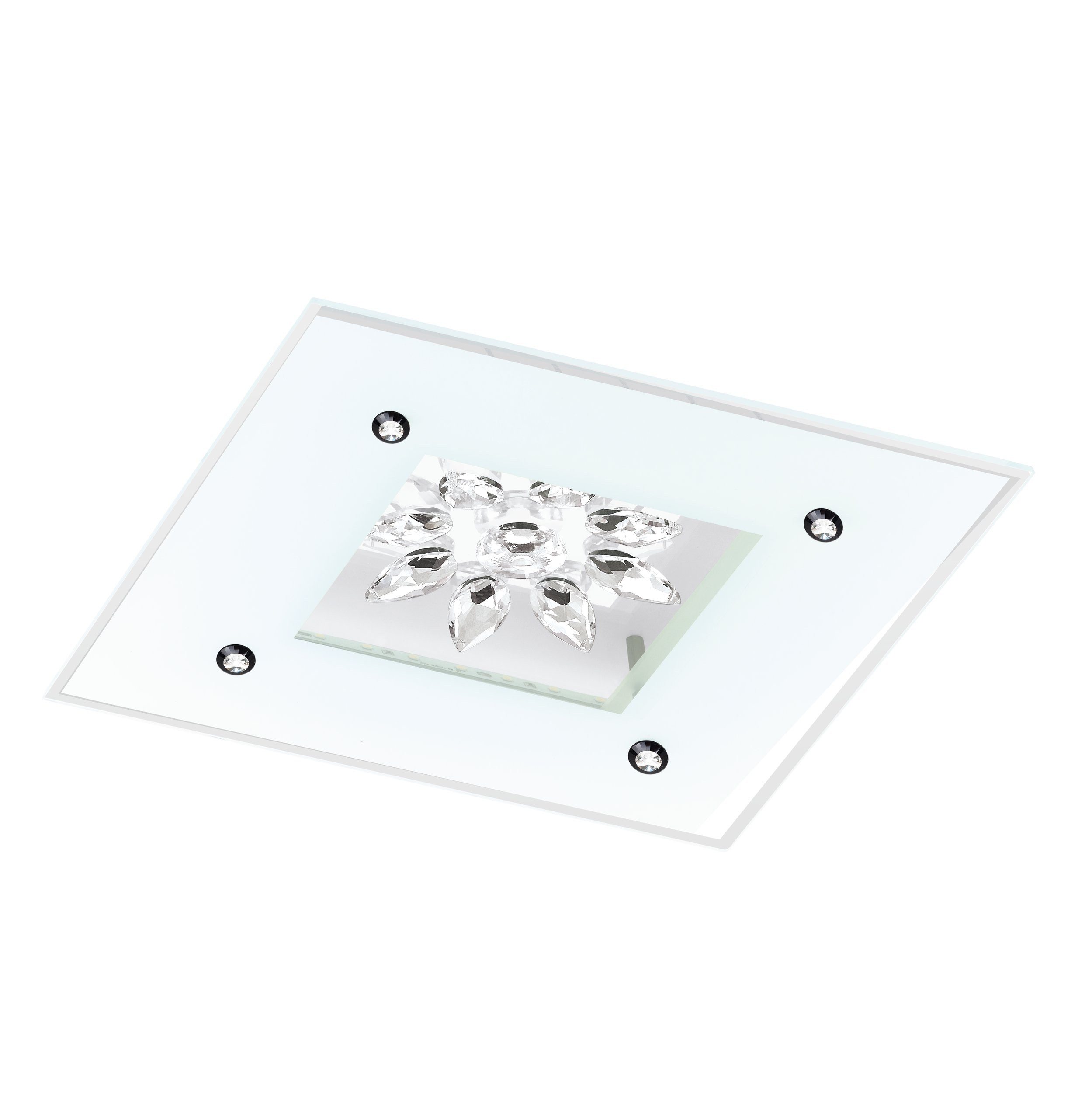EGLO LED Deckenleuchte Benalua 1, Leuchtmittel inklusive, Deckenlampe Deckenleuchte dimmbar Stahl weiß Glas satiniert Spiegel