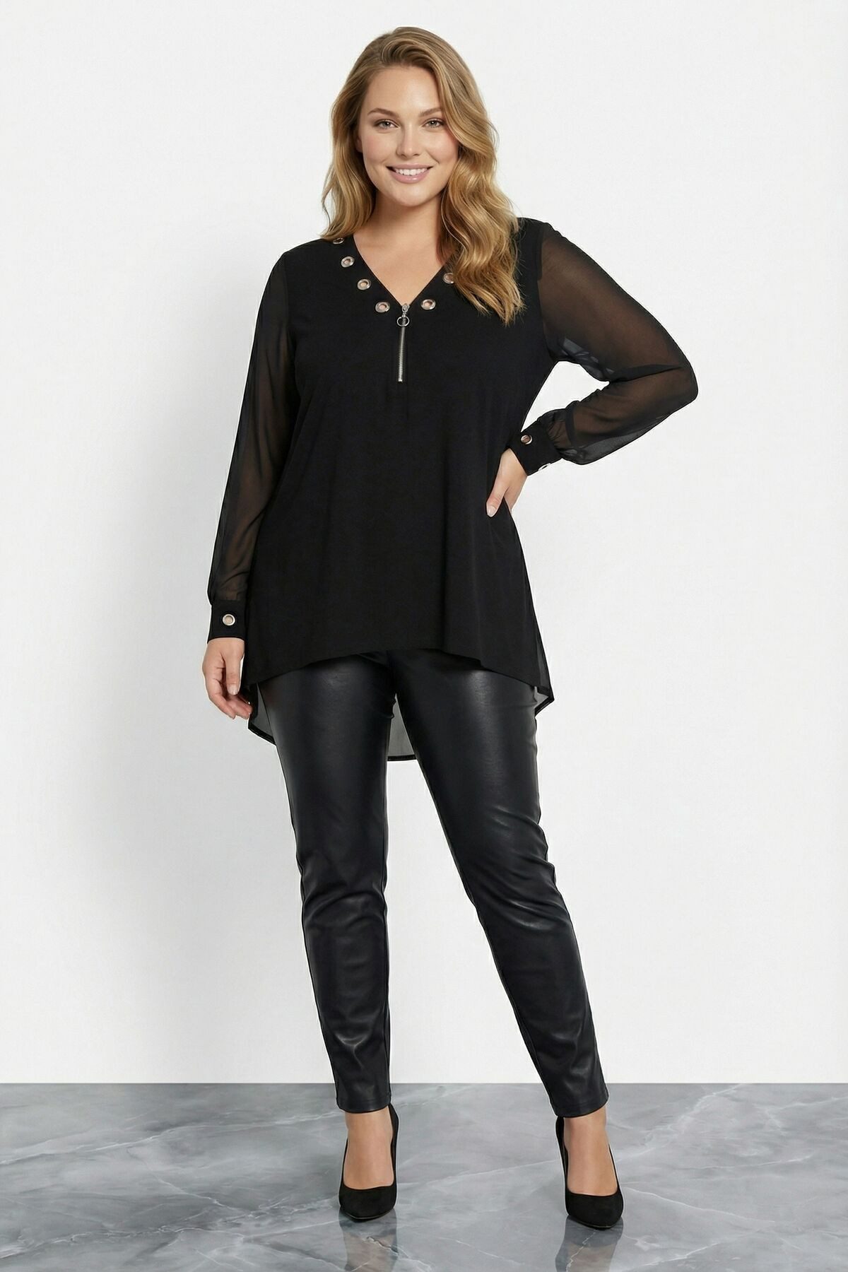 Stil Diva Blusentop Große Größen Schwarze Bluse mit Ärmeln 110880 günstig online kaufen