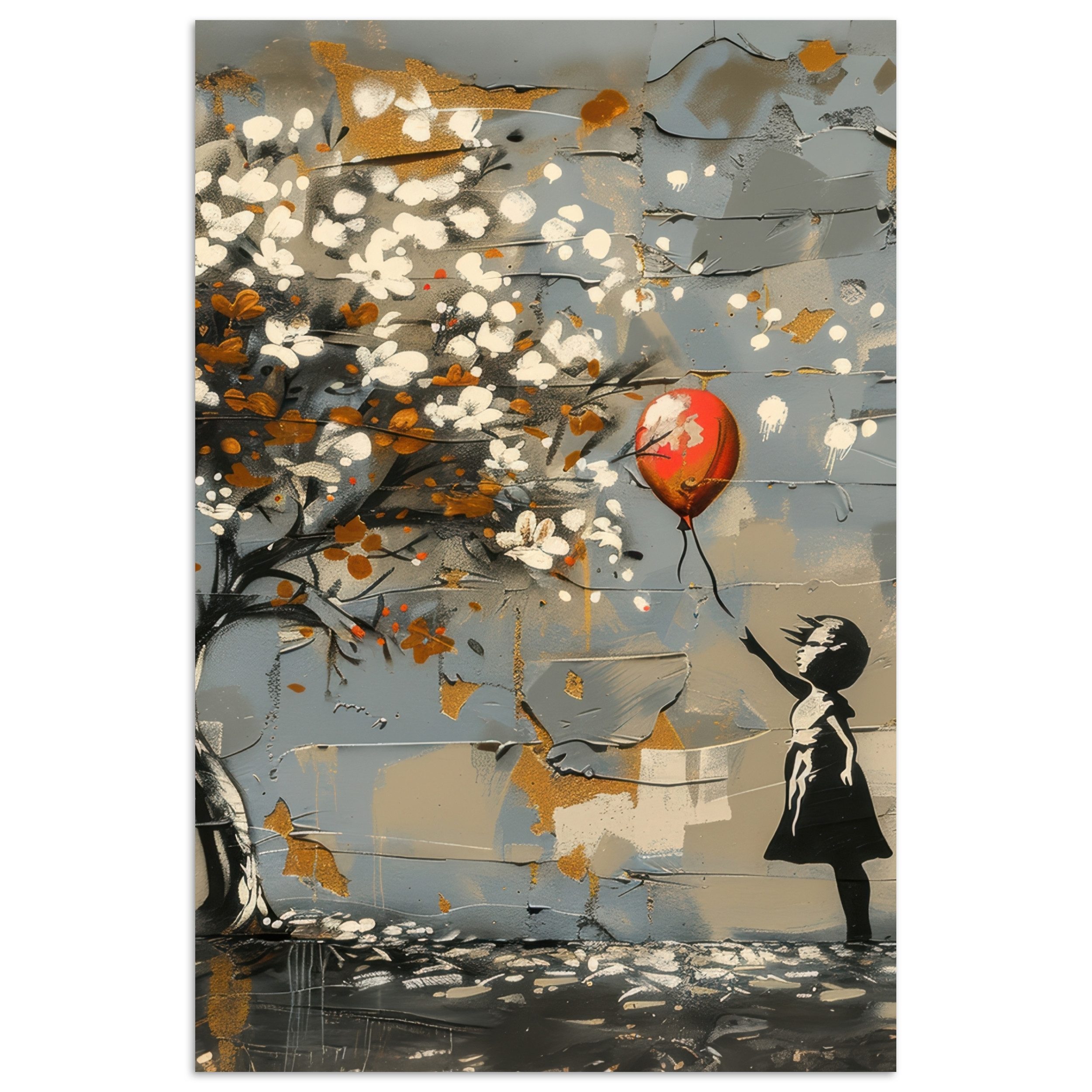 Poster Baum - Graffiti - Banksy-Stil - Ballon-Mädchen