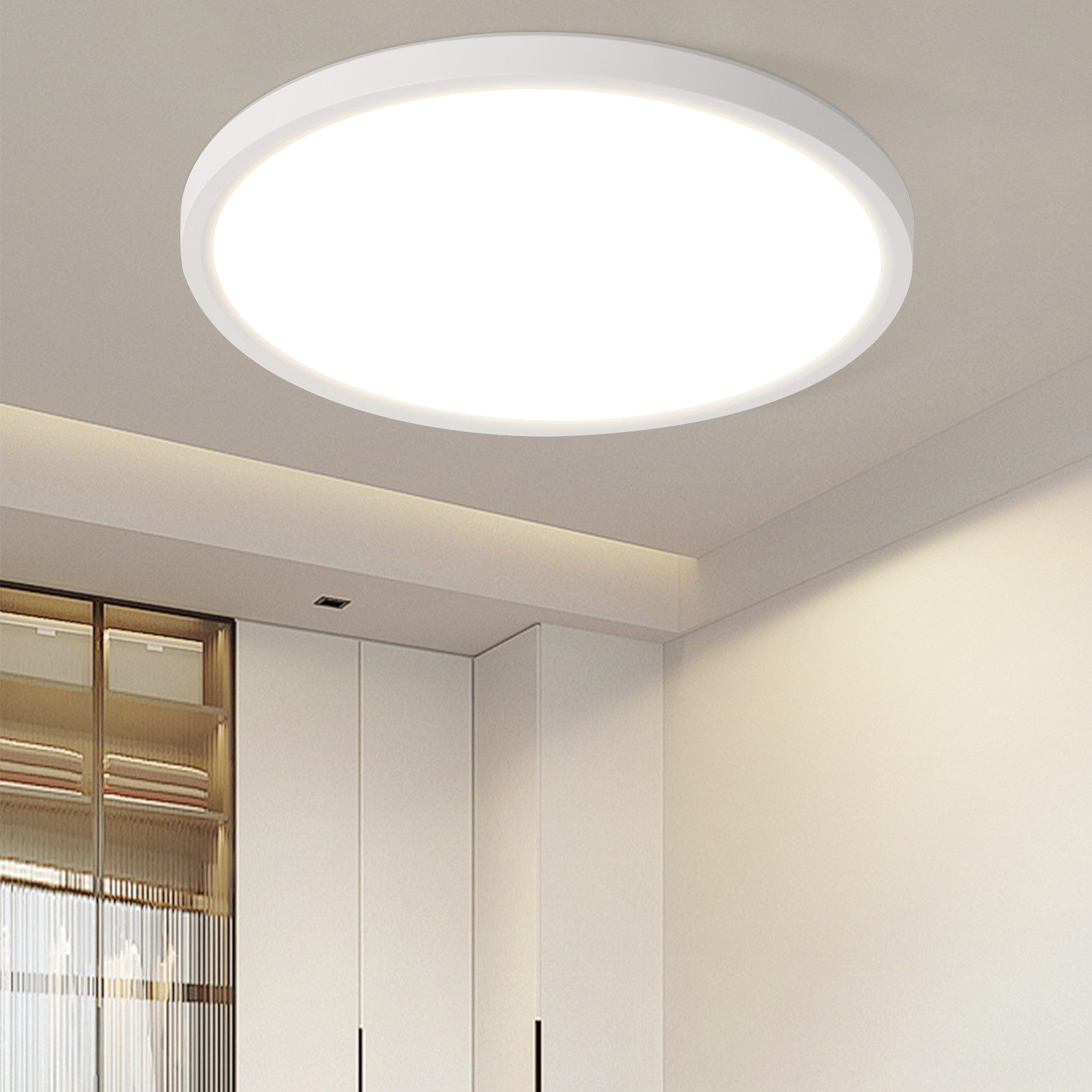 ZMH LED Deckenleuchte Wohnzimmer Ø22//30CM Modern Schwarz//Weiß Rund Deckenlampe Flur, Augenschutz, Einfache Installtion, LED fest integriert, Warmweiß, 24W Schlafzimmerlampe 3000K