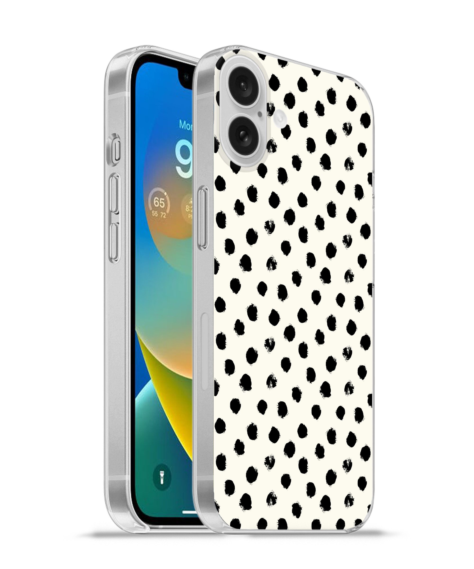 MuchoWow Handyhülle für Apple iPhone 16 Plus Polka dots - Schwarz - Weiß - Druck - Minimal, Smartphone-Bumper, Print, Handy Schutzhülle Dünn