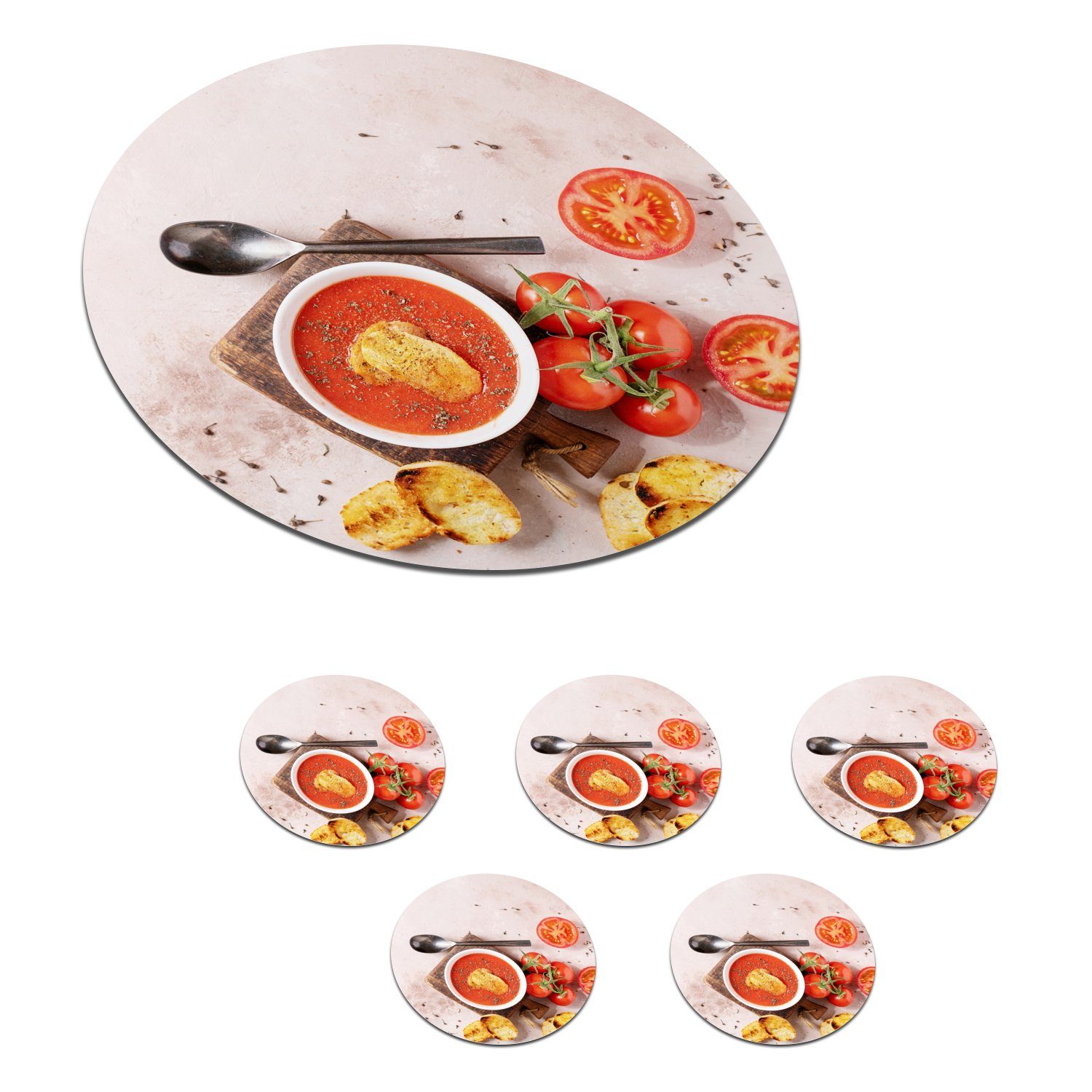 MuchoWow Glasuntersetzer Tomate - Suppe - Küche - Kräuter, Zubehör für Gläser, 6-tlg., Getränkeuntersetzer, Tassenuntersetzer, Korkuntersetzer, Tasse, Becher