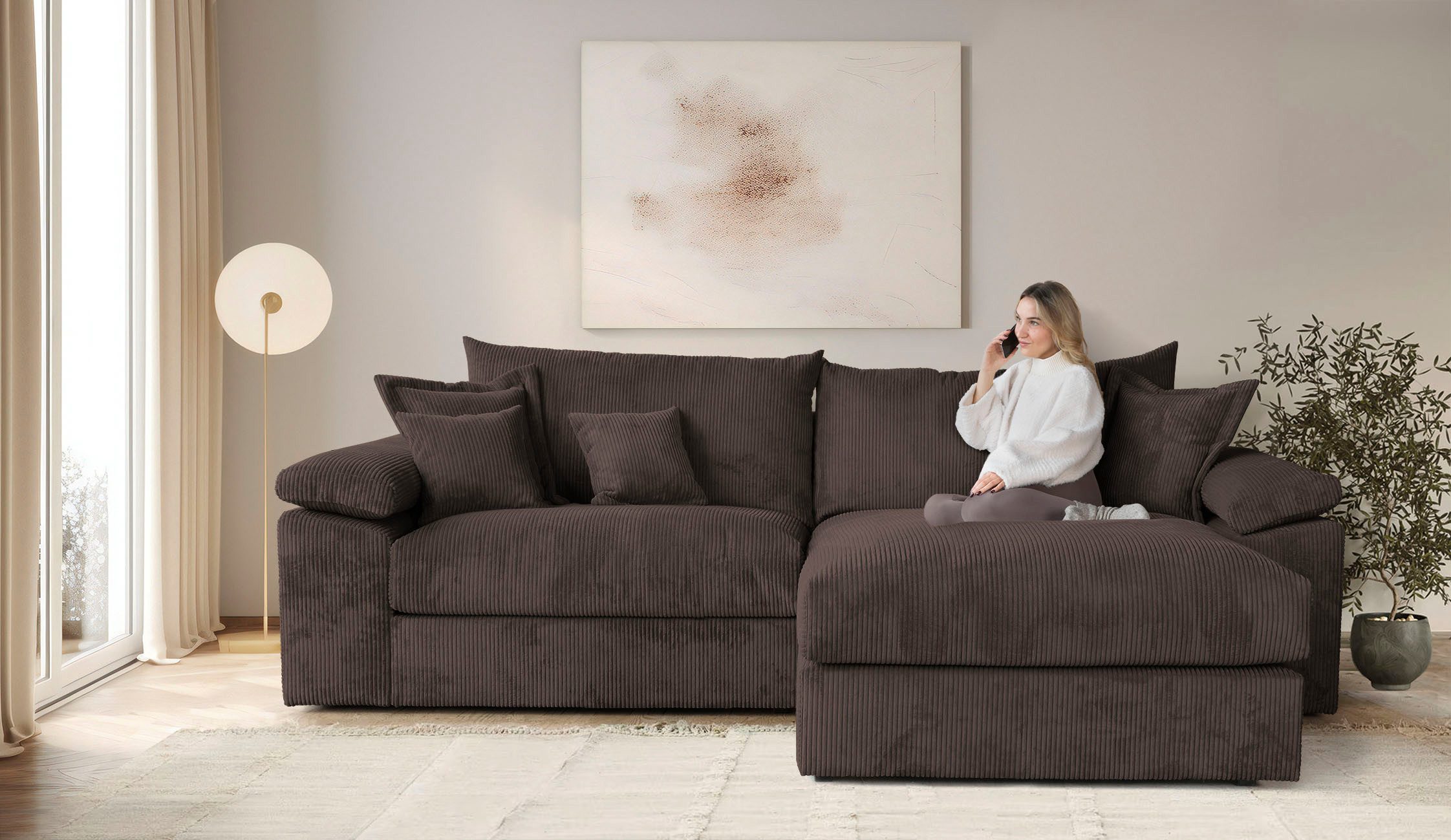 Home affaire Ecksofa Soft&Cosy XXL L-Form, B: 303 cm - OTTO. Verlässliche Qualität., Mega-Sofa, Cord oder Chenille-Struktur, mit Federkern & 4 Zierkissen