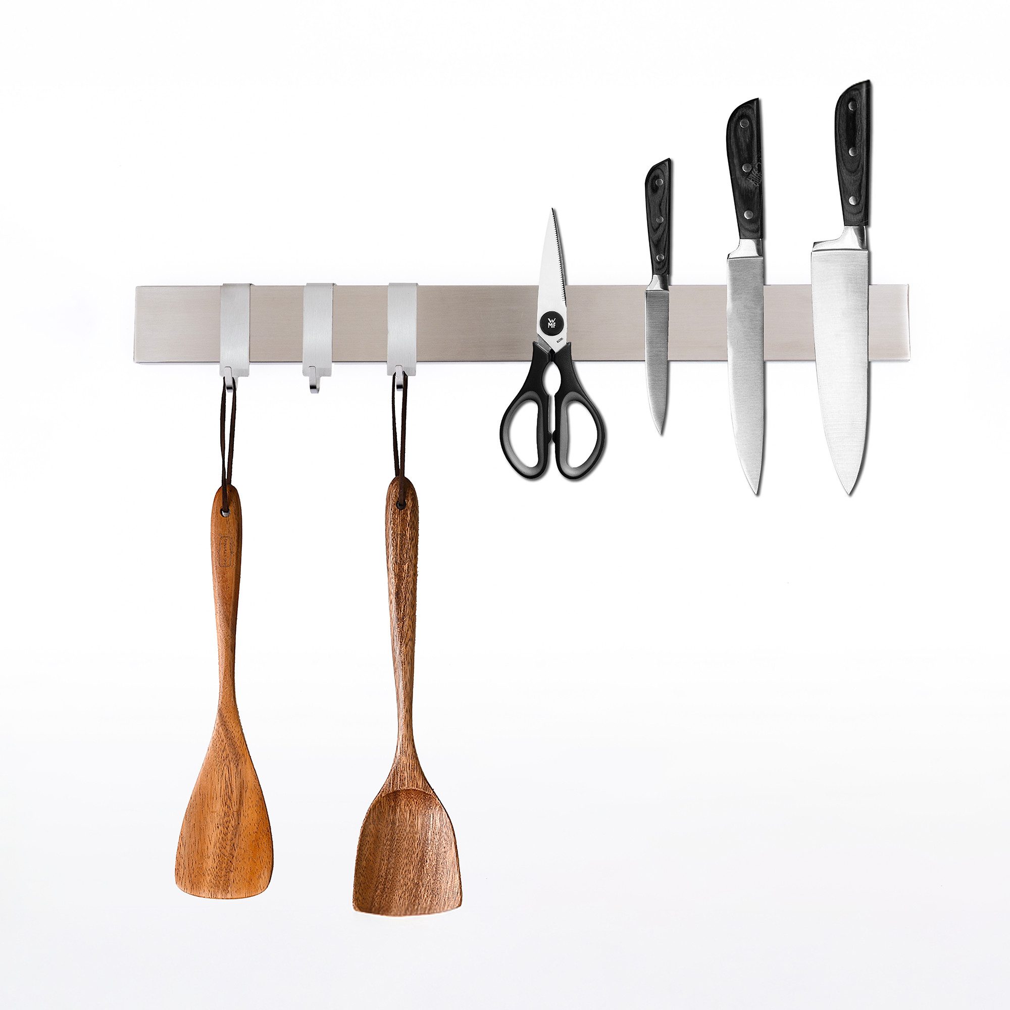 PROREGAL® Wand-Magnet Messerhalter Messerhalter aus Bambus 6,2x2,1x40cm Inkl. 3 silberne Haken Bambus, Extra stark magnetischer Messerstreifen zum Kleben oder Schrauben