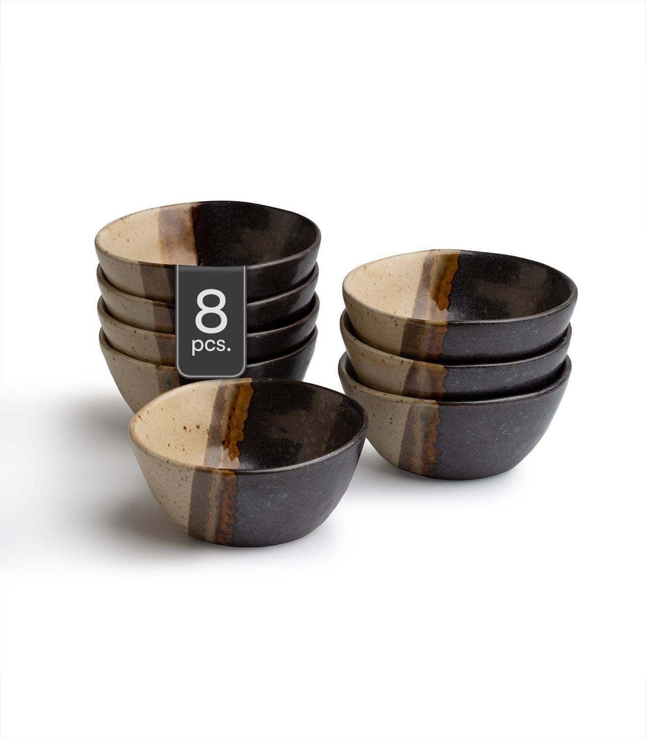 Snackschale Schälchen RACO, Schwarz, Braun, Ø 9 cm, Keramik, (Set, 8-tlg), matt