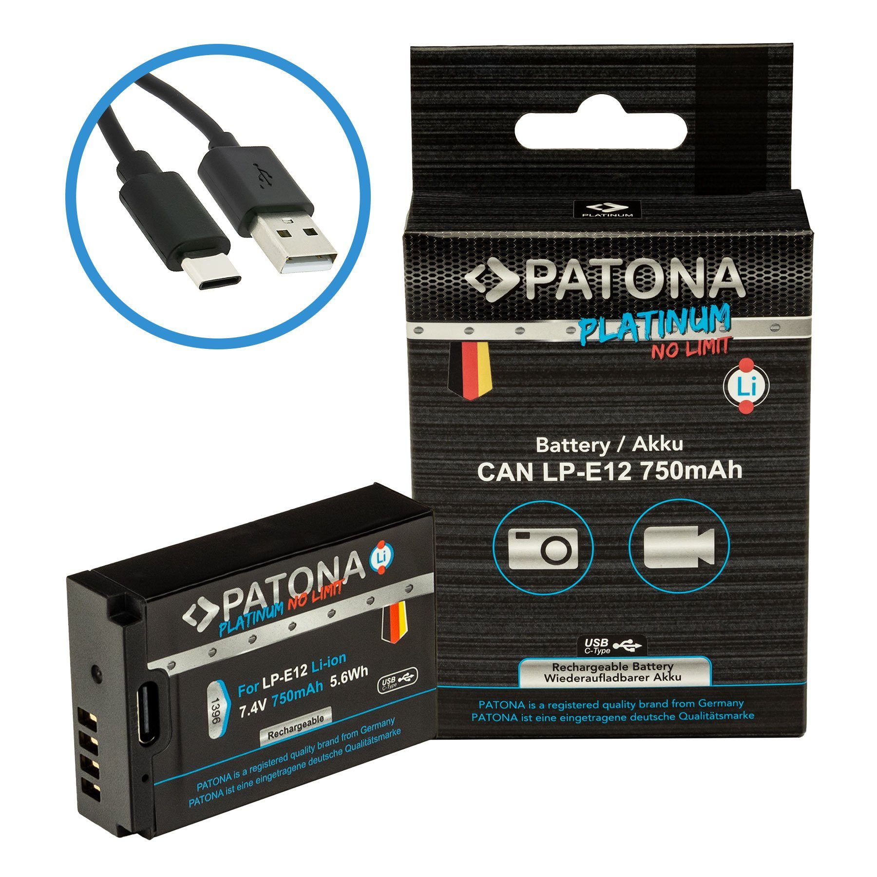 Patona PATONA Platinum Akku mit USB-C Input für Canon LP-E12 Kamera-Akku