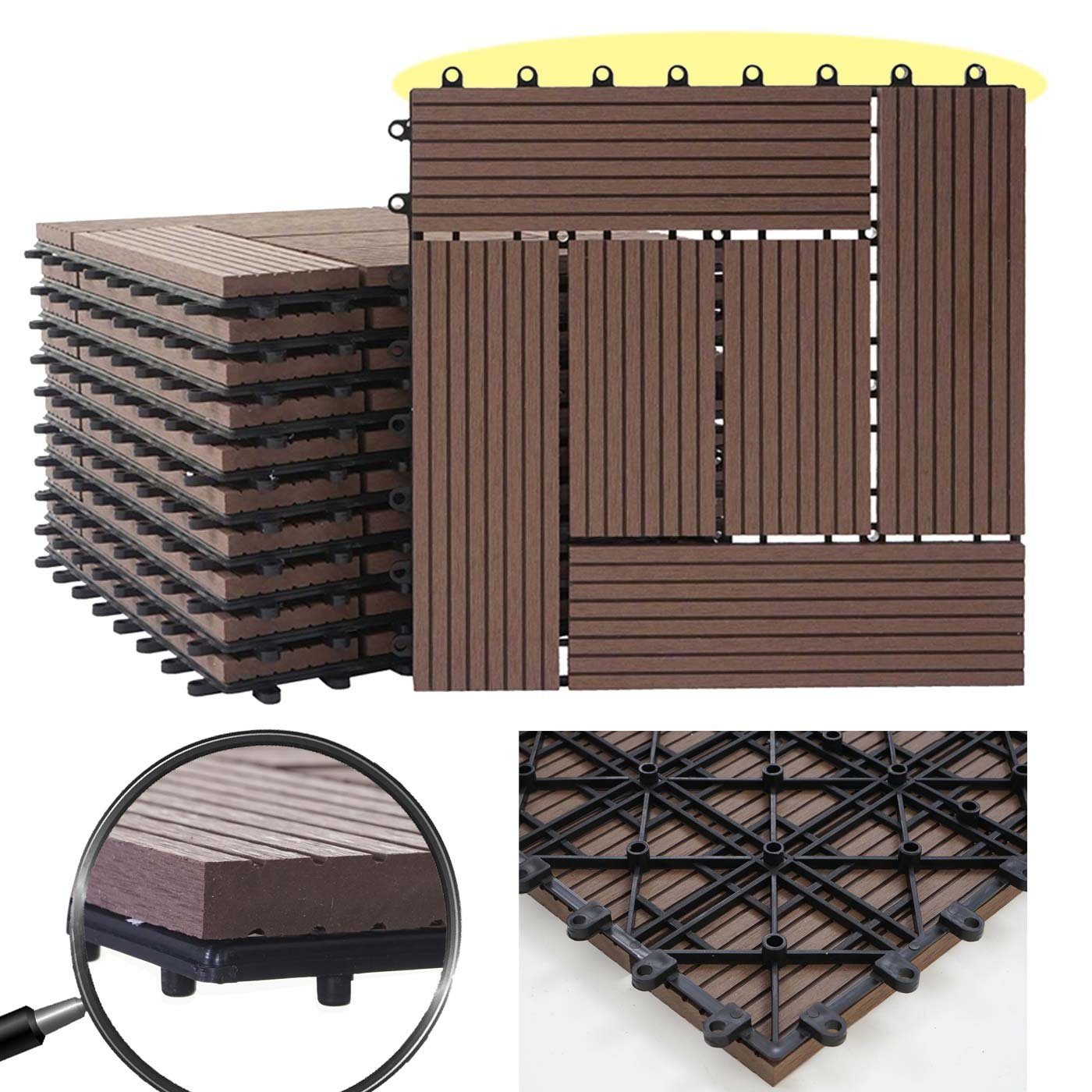 MCW WPC-Fliesen Sarthe, Set, 11 St., 11er, Witterungs- und UV-Beständig, Holzoptik, Hitze- und Kälteisolierend