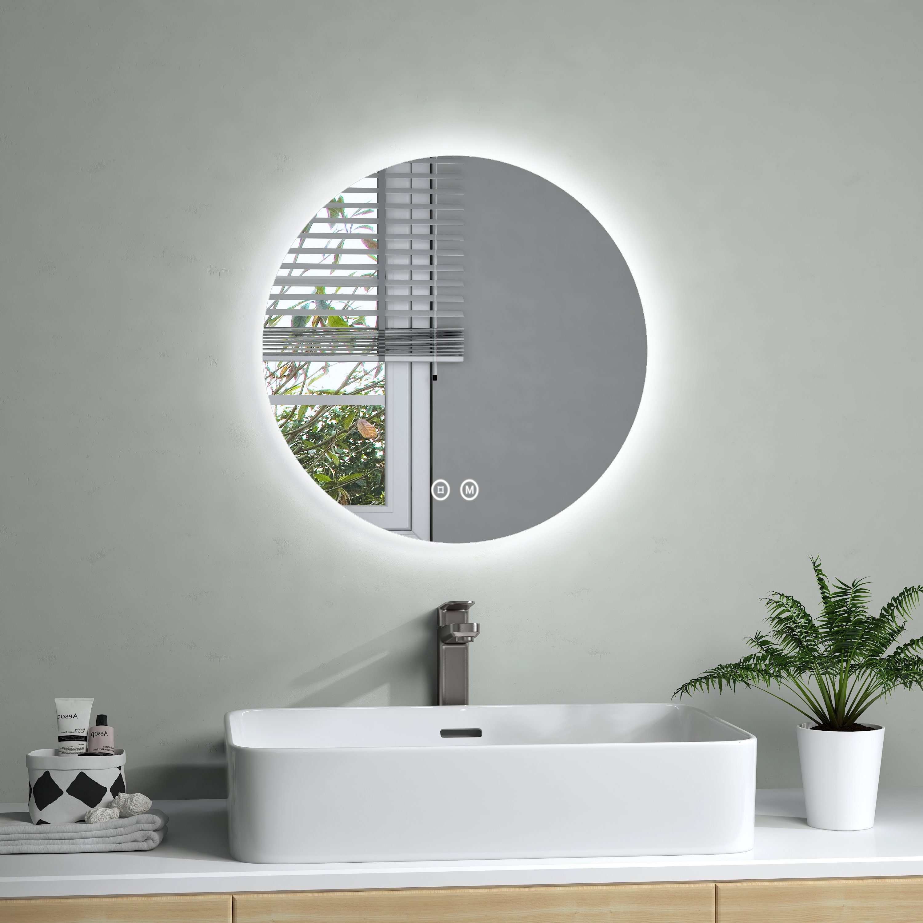 S'AFIELINA Badspiegel LED Runder Badezimmerspiegel mit Berührungsschalter +3 Lichtfarbe, Touch-Schalter,3000/4000/6500K Lichtfarbe,Einstellbare Helligkeit,IP44