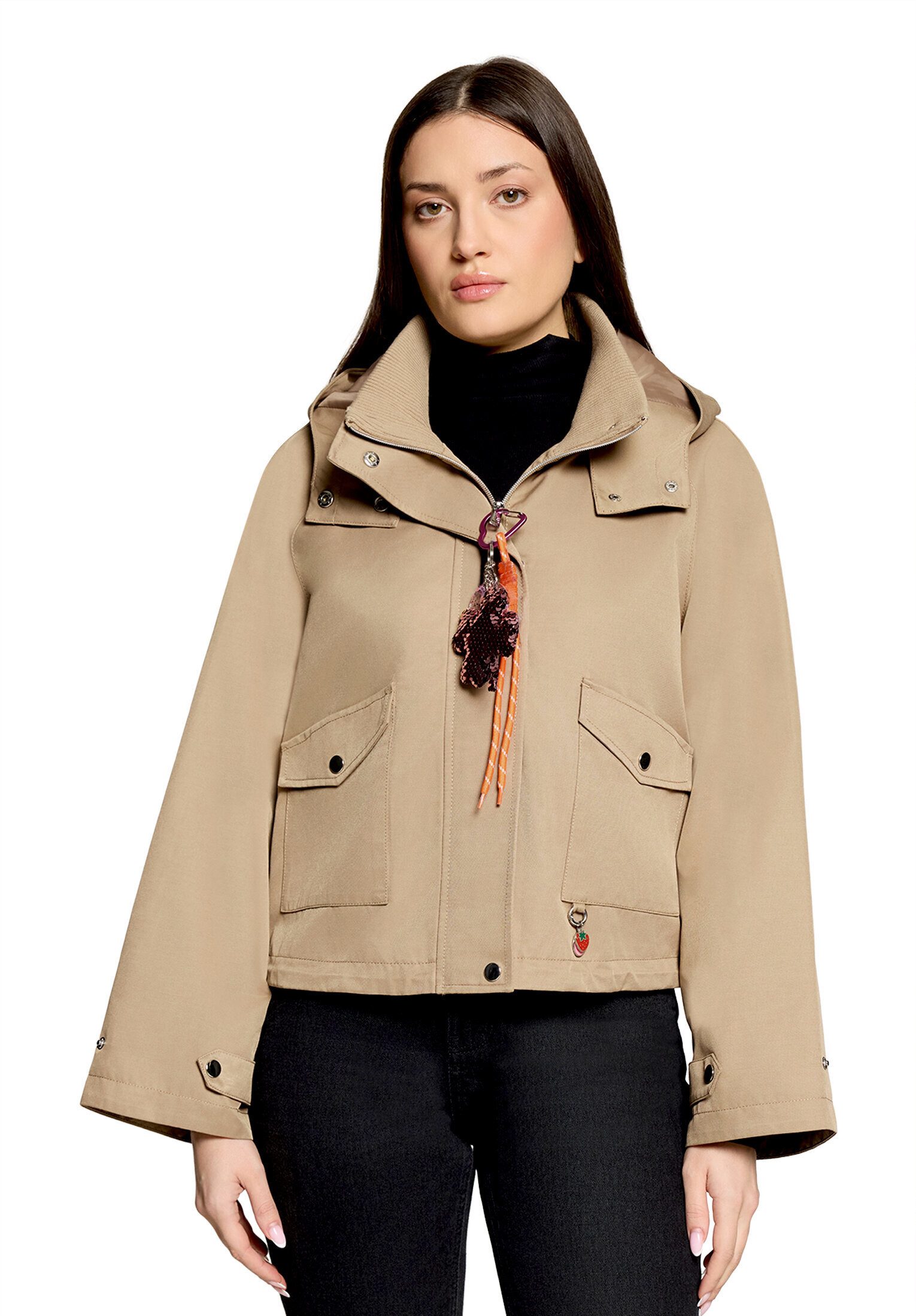 Cartoon Canvasjacke Damen mit aufgesetzten Taschen