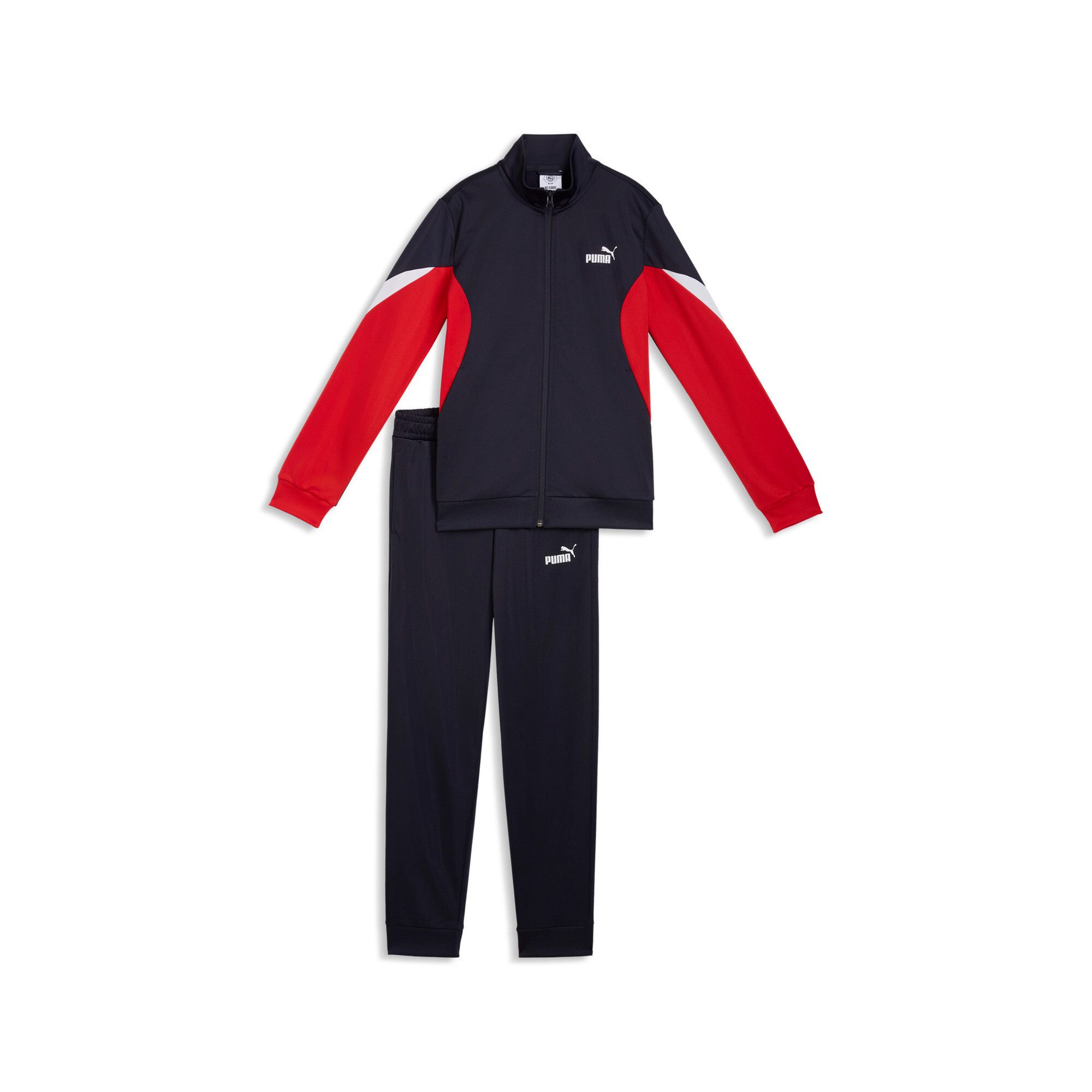 PUMA Trainingsanzug ESS BLOCK POLY SUIT B (2-tlg), zweiteiliges Set, mit Reißverschluss am Oberteil, Regular Fit