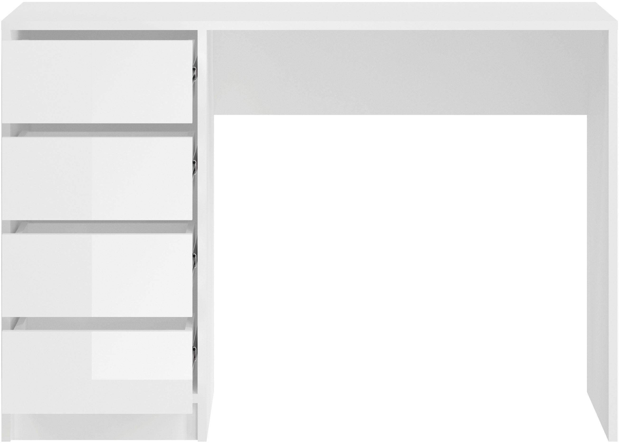Home affaire Schreibtisch Pisa, Breite 110 cm, 4 Schubkästen, hochglanz Schubkastenfront, grifflose Optik, individuell einsetzbar, Schminktisch, Homeoffice