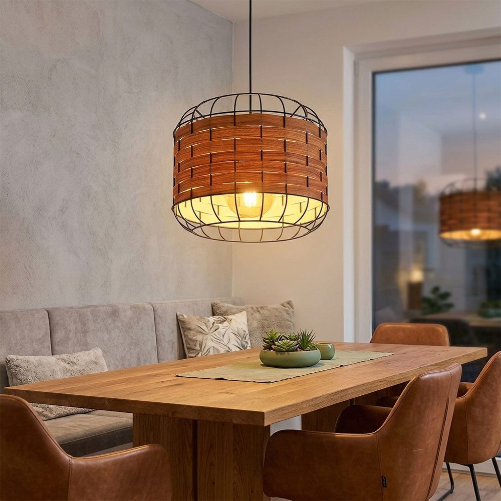 GLOBO LIGHTING LED-Hängeleuchte, Leuchtmittel inklusive, Warmweiß, LED Pendellampe Hängeleuchte Küchenlampe Landhaus Holzoptik Gitter