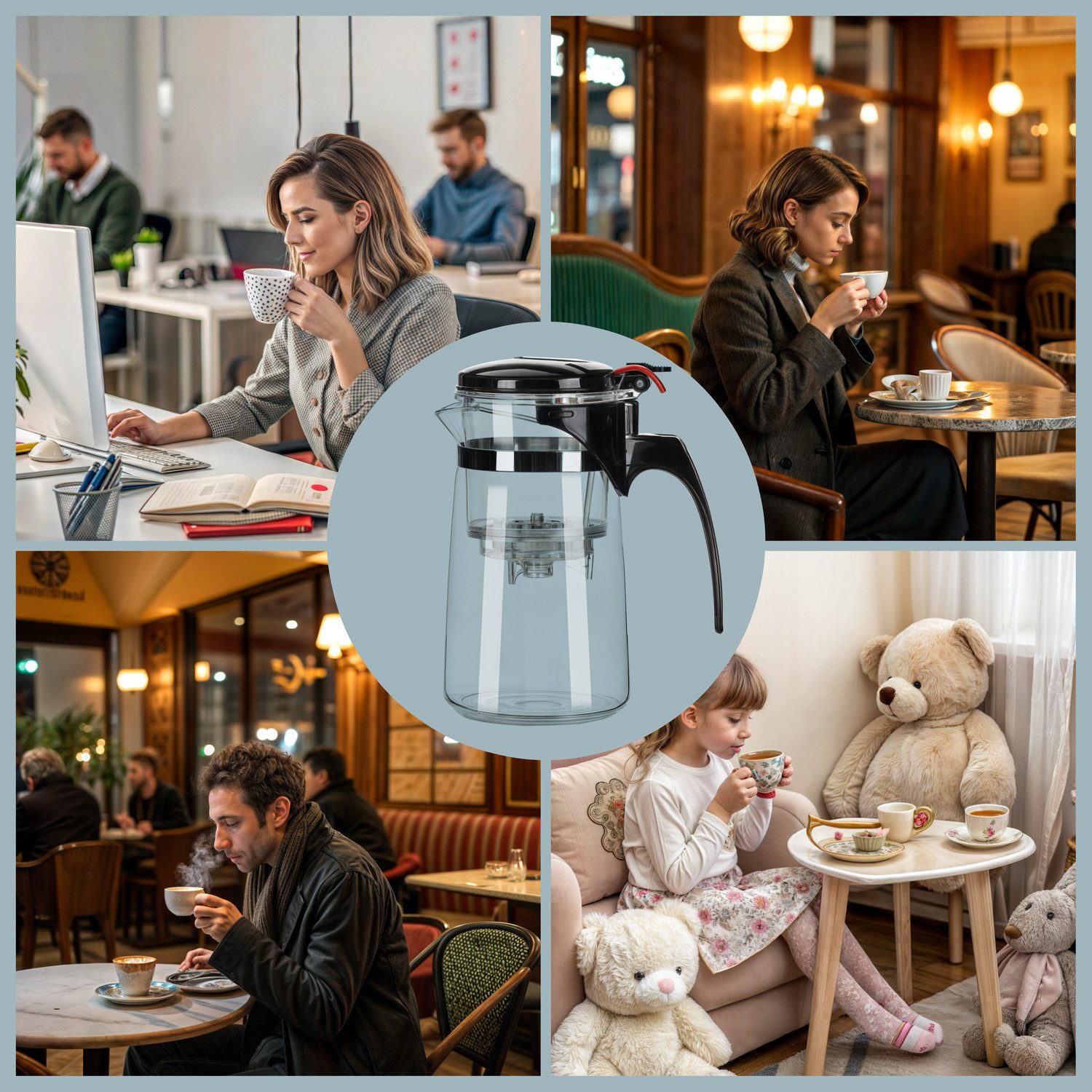 Dimono Teeglas DIMONO Teeglas Teekanne 600 ml – Teekocher mit Filter & Knopf, Tea-Maker 600 ml