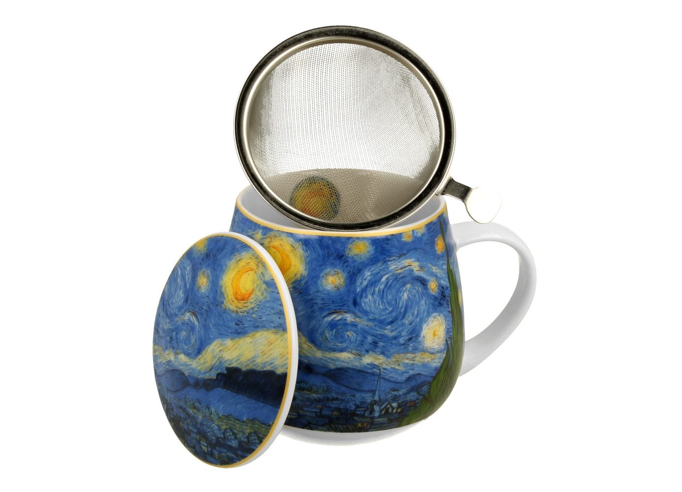 Duo-Gift Tasse Starry Night Van Gogh Teetasse mit Sieb und Deckel Porzellan 0,43 L, 1-tlg., 3-tlg.