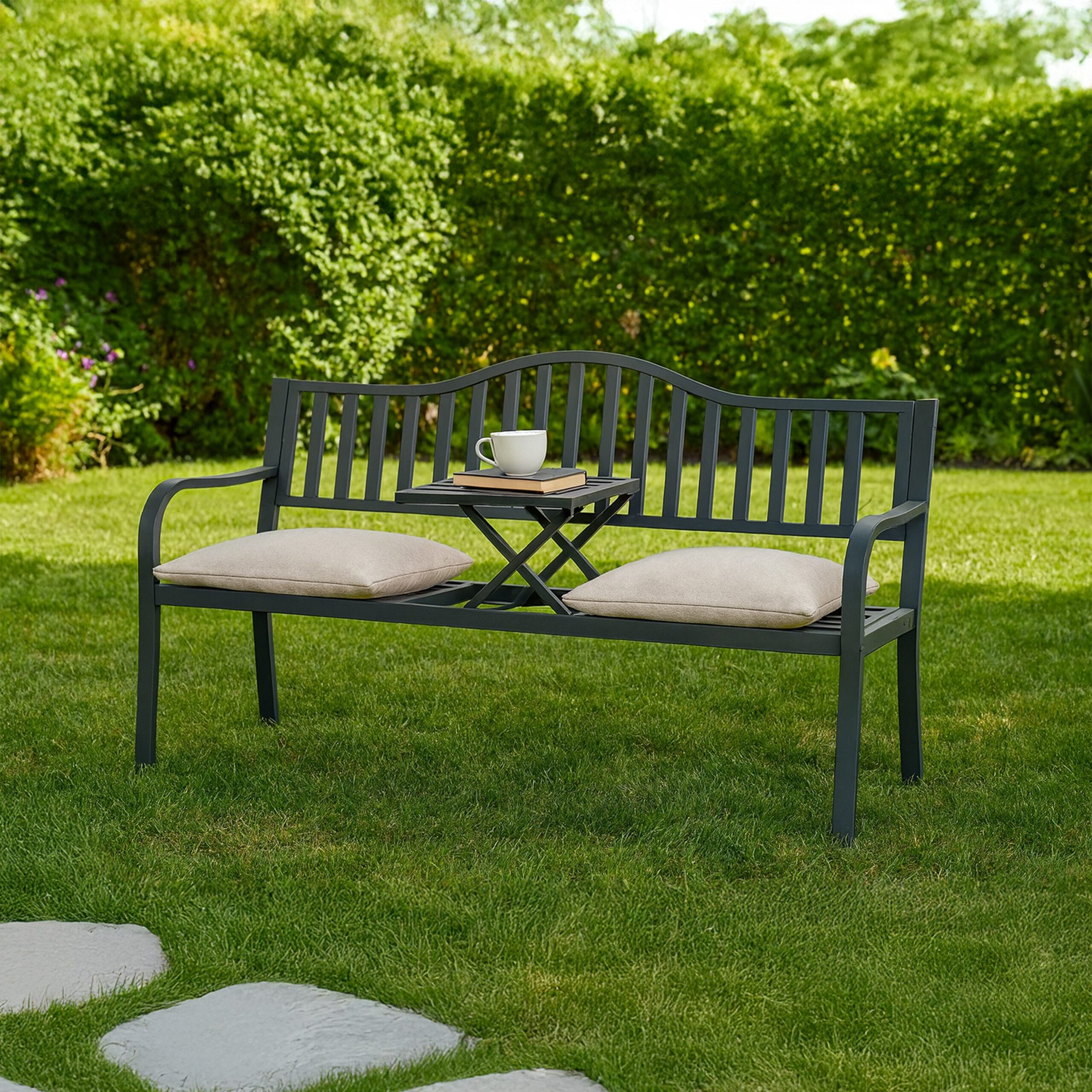 relaxdays Gartenbank mit Tisch in Anthrazit günstig online kaufen