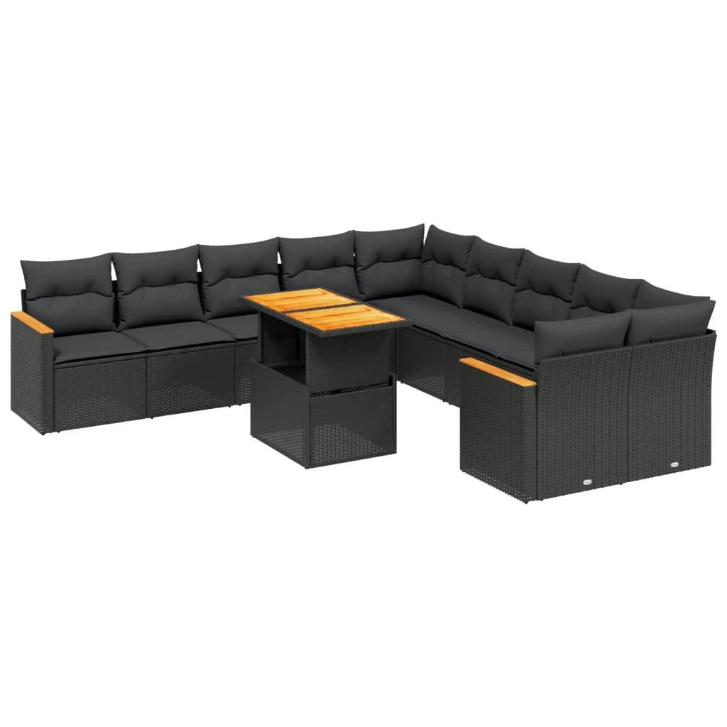 vidaXL Gartenlounge-Set 11-tlg. Garten-Sofagarnitur mit Kissen Schwarz Poly Rattan, (1-tlg)