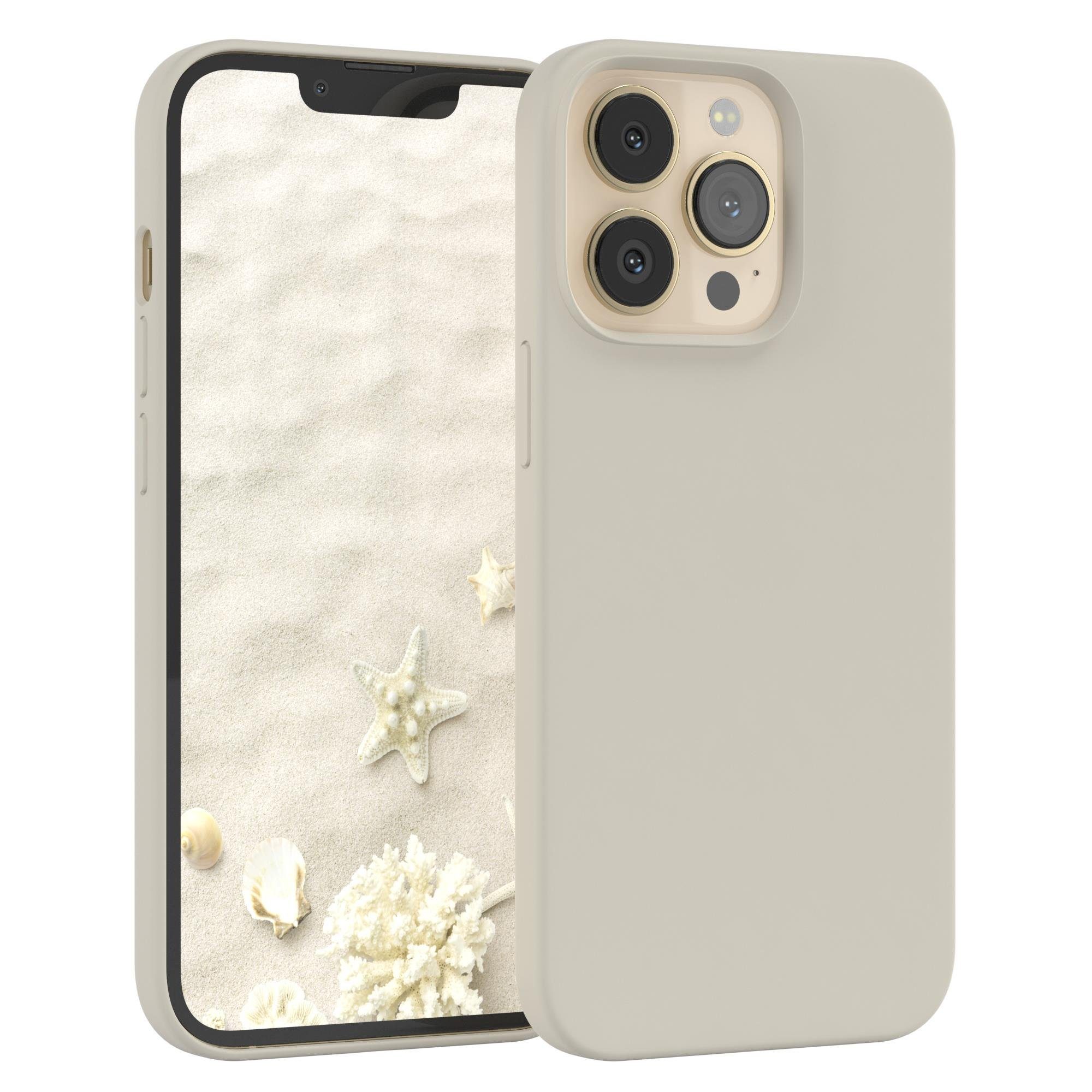 EAZY CASE Handyhülle Premium Silikon Case für Apple iPhone 13 Pro 6,1 Zoll, Hülle Silikon mit Displayschutz Handy Softcase Slimcover Taupe / Beige