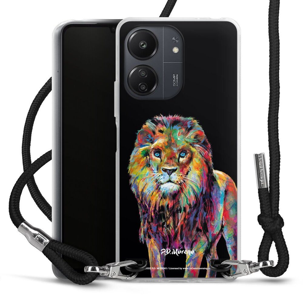 DeinDesign Handyhülle Löwe Tiere Design Lion Colorful Art By P.D. Moreno, Xiaomi Redmi 13C 5G Handykette Hülle mit Band Case zum Umhängen