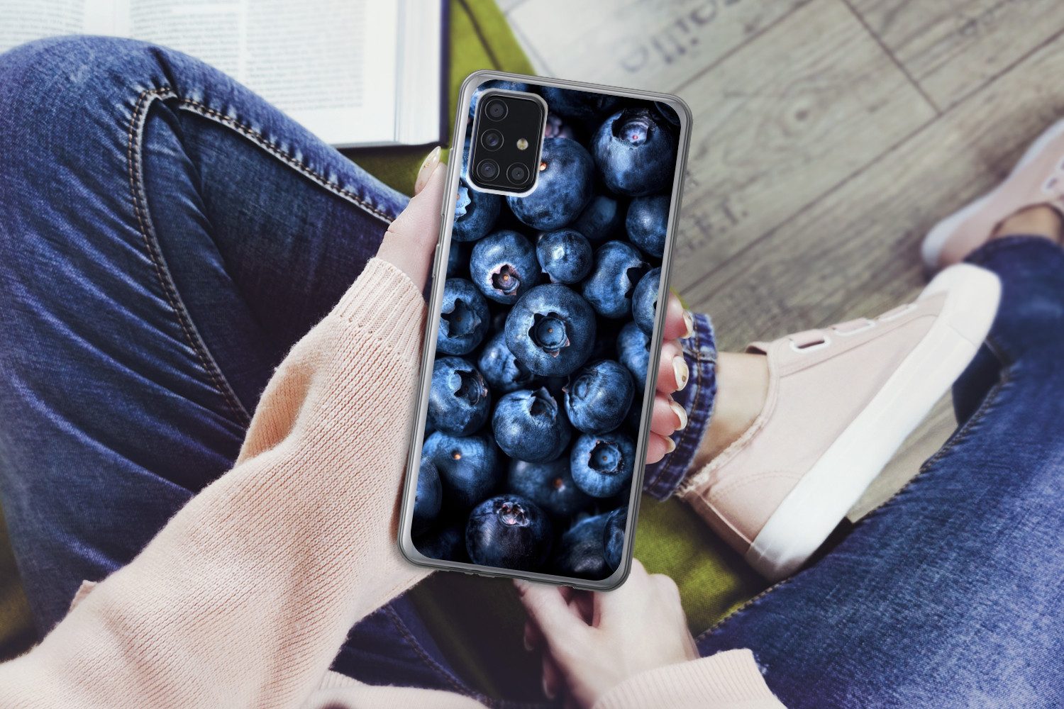 MuchoWow Handyhülle für Samsung Galaxy A52 5G Beeren - Blau - Obst, Smartphone-Bumper, Print, Handy Schutzhülle Dünn