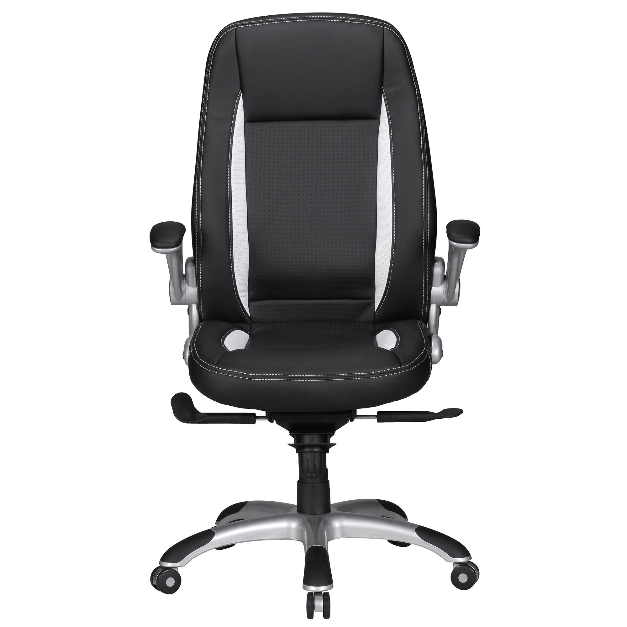 Amstyle Gaming Chair SPM1.239 (Kunstleder Schwarz / Weiß, Drehstuhl Racing Design), Schreibtischstuhl Drehbar, Bürostuhl mit Armlehne