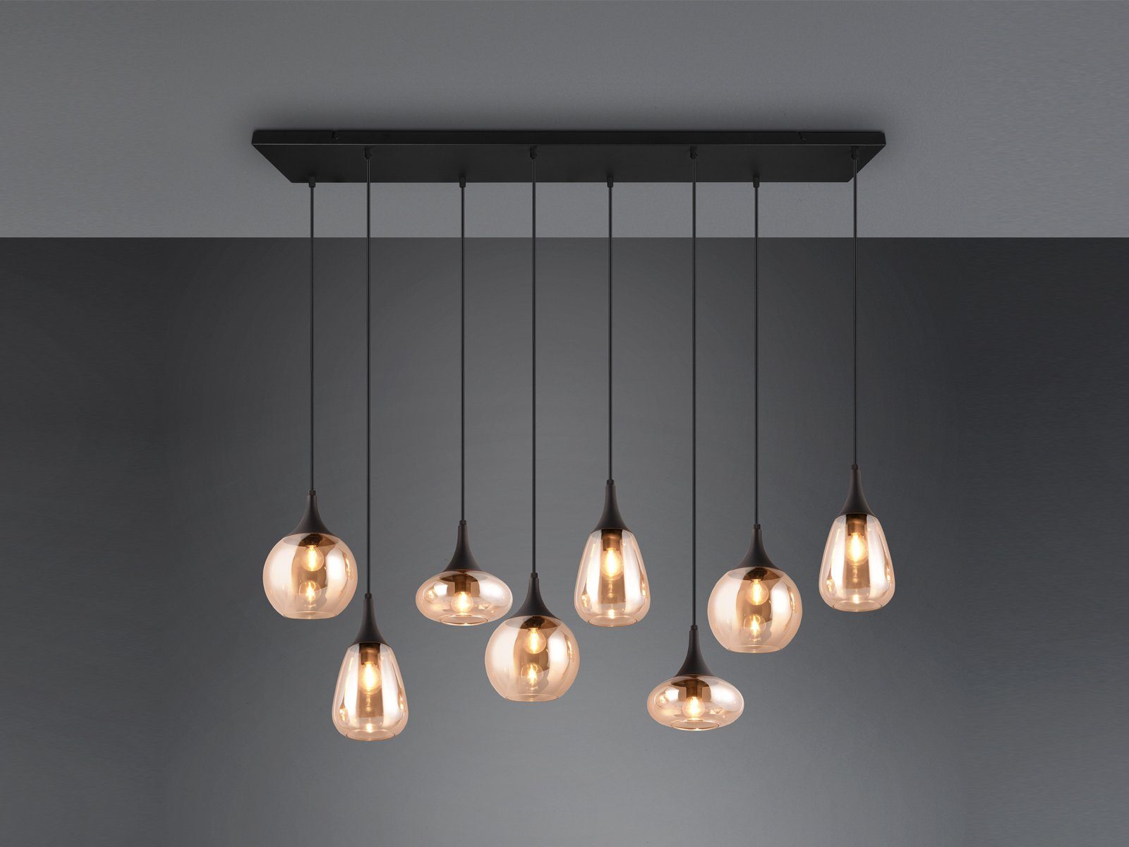 TRIO Leuchten LED Pendelleuchte, Dimmfunktion, LED wechselbar, warmweiß, große 8x Glas Lampenschirm über Esstisch Kücheninsel hängend B: 121cm